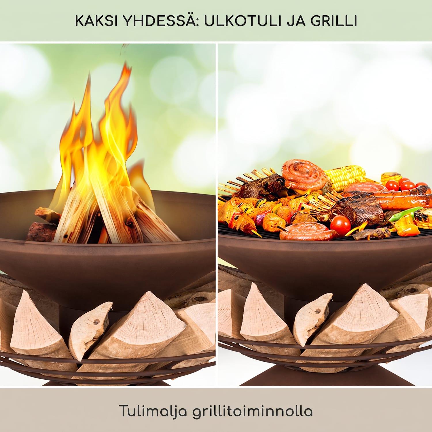 Aguilera-tulimalja grillillä Ø 65 cm puusäiliö teräs  Ruoste