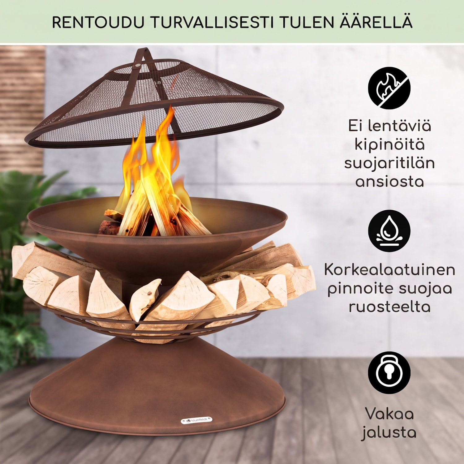 Aguilera-tulimalja grillillä Ø 65 cm puusäiliö teräs  Ruoste