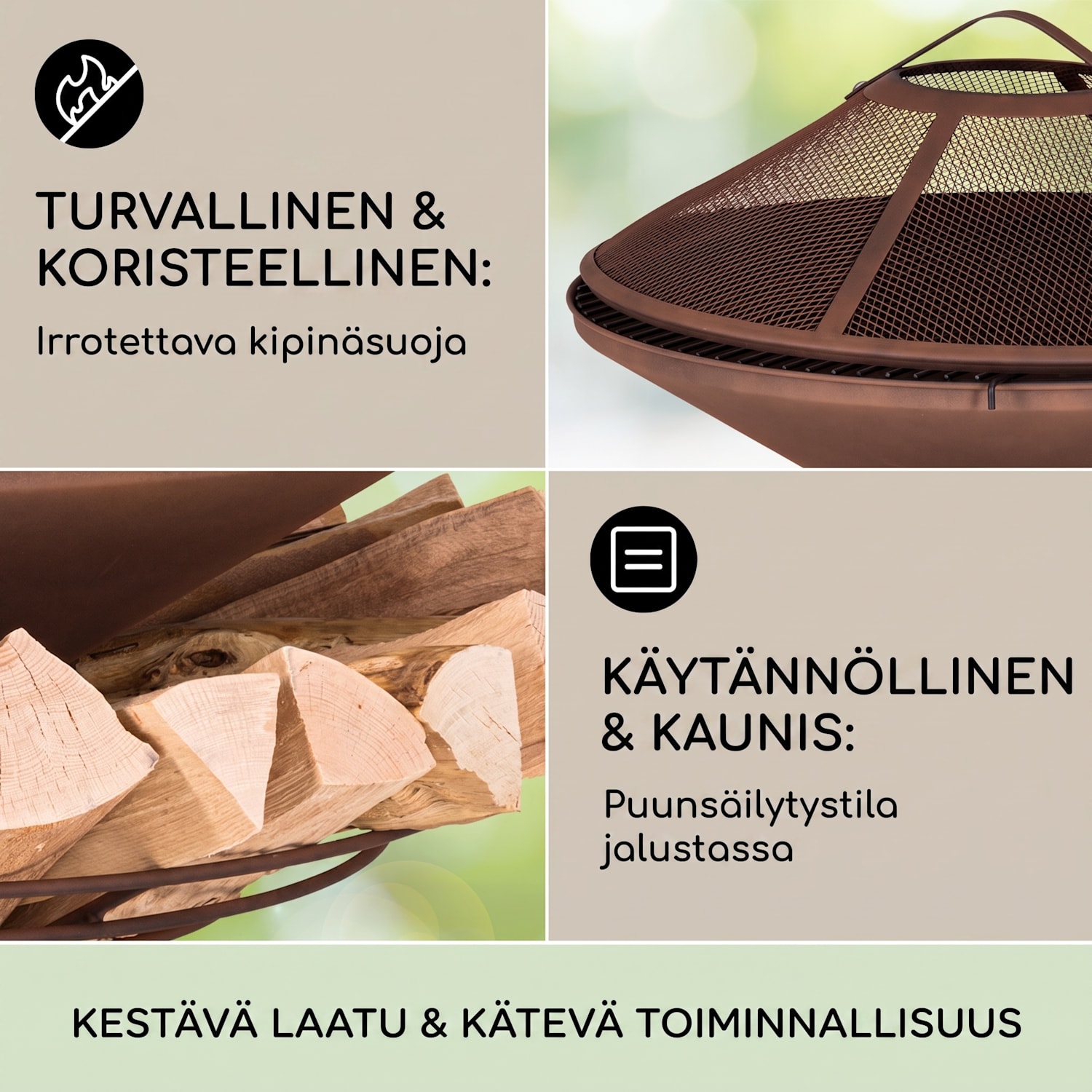 Aguilera-tulimalja grillillä Ø 65 cm puusäiliö teräs  Ruoste