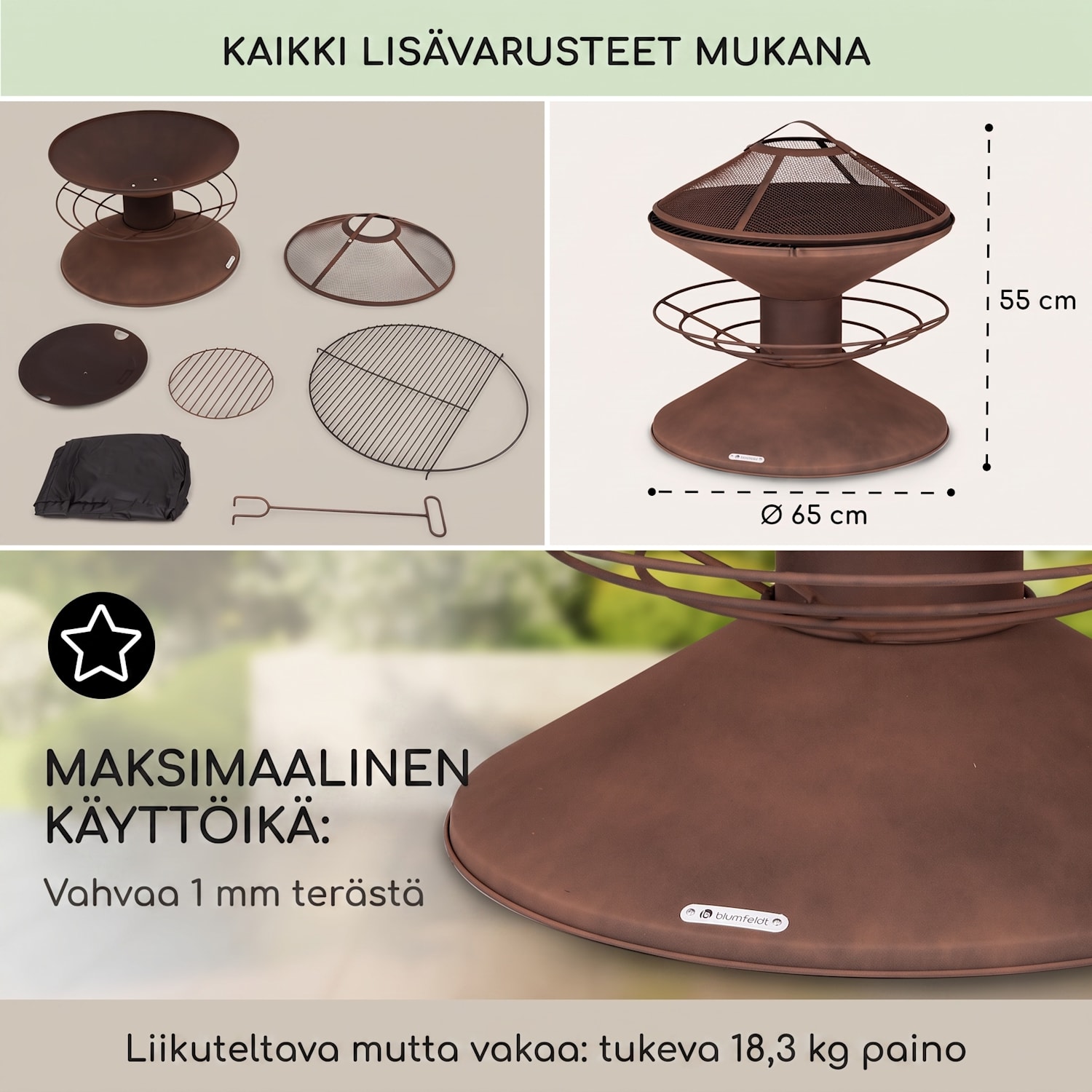 Aguilera-tulimalja grillillä Ø 65 cm puusäiliö teräs  Ruoste
