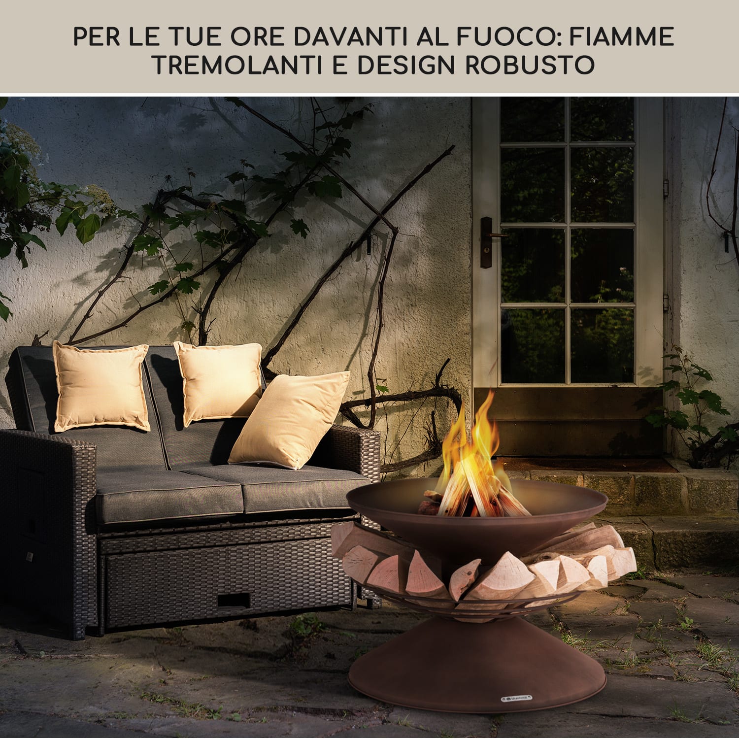 Aguilera braciere con griglia da Ø 65 cm, portalegna, acciaio  Ruggine