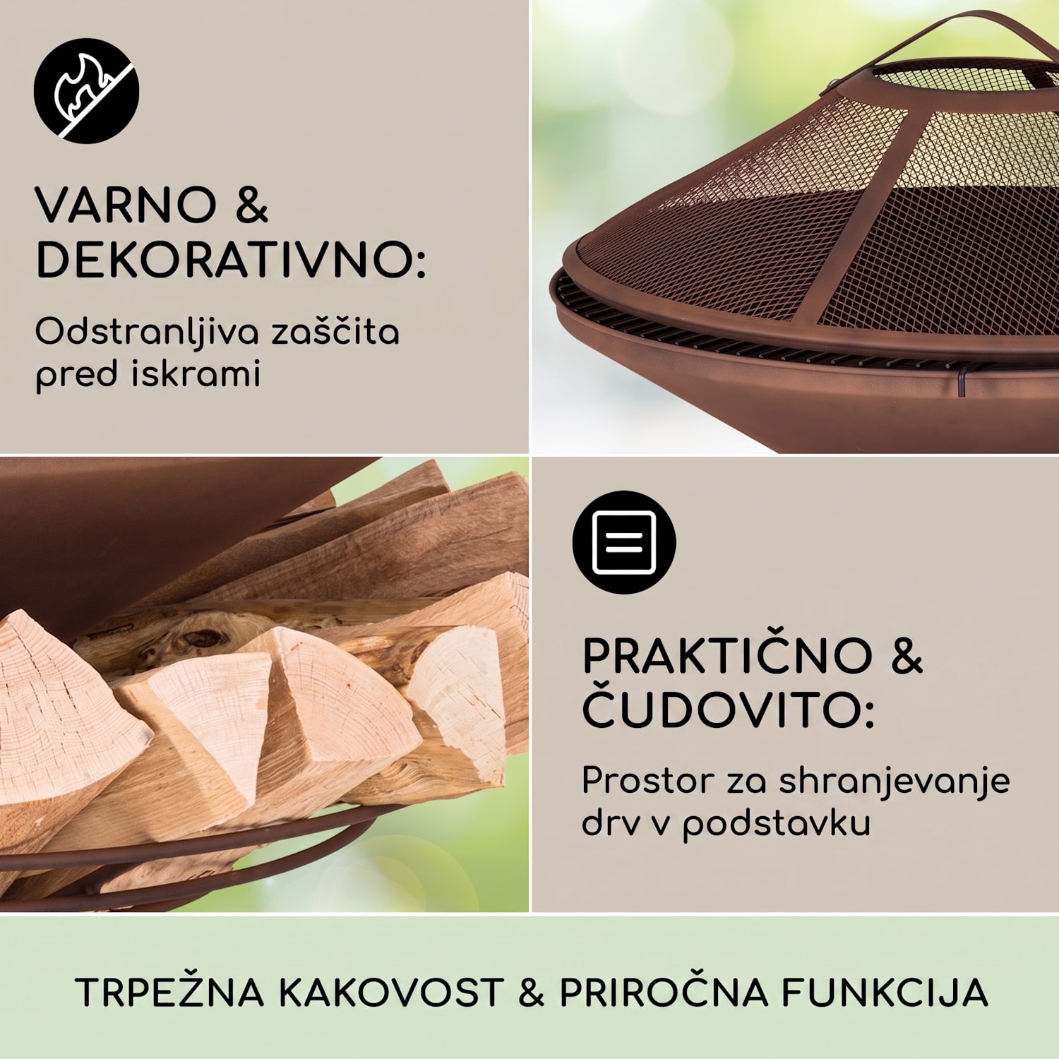 Aguilera, ognjišče z žarom, Ø 65 cm, predal za les, jeklo Rjasta