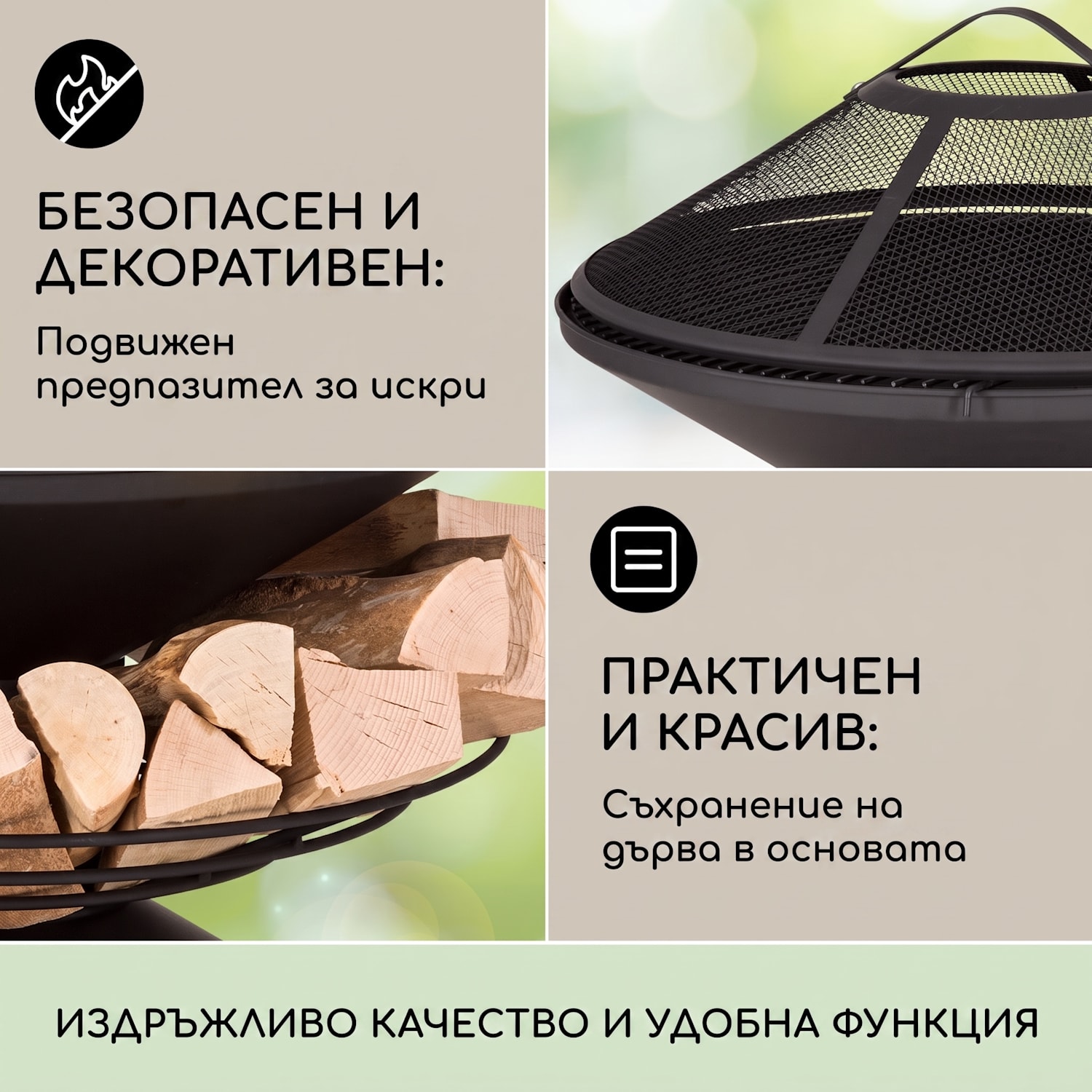 Aguilera, огнище с грил, Ø 65 см, място за поставяне на дърва, стомана Черно