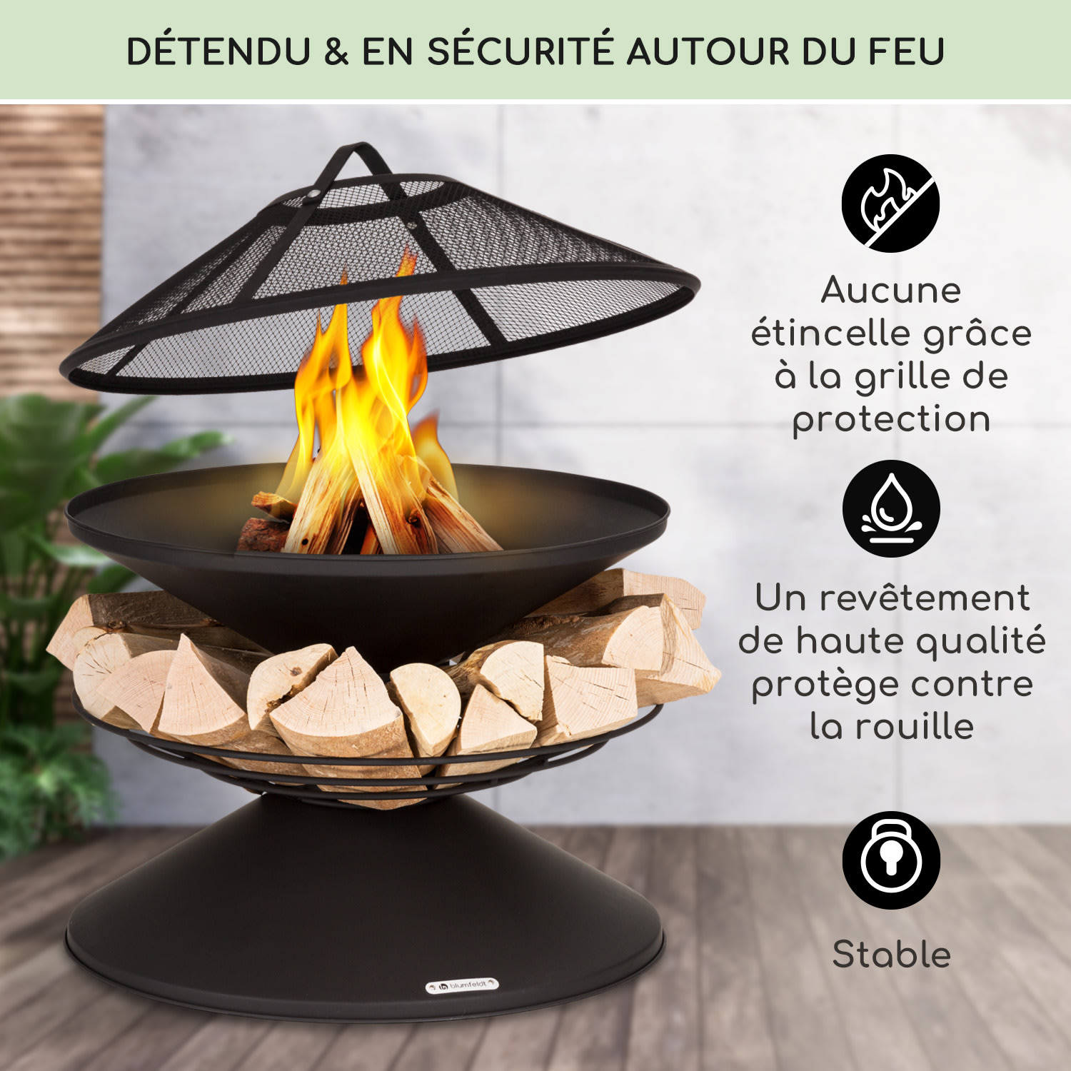 Aguilera vuurschaal met grill Ø 65 cm houtopslag staal  Zwart