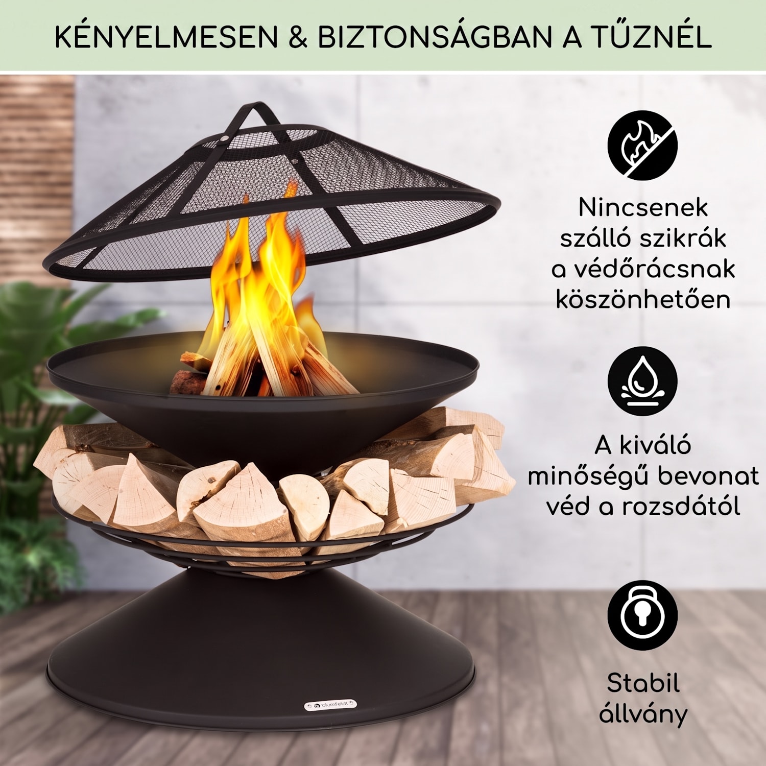 Aguilera, tűzrakóhely grillel, Ø 65 cm, fatároló, acél 