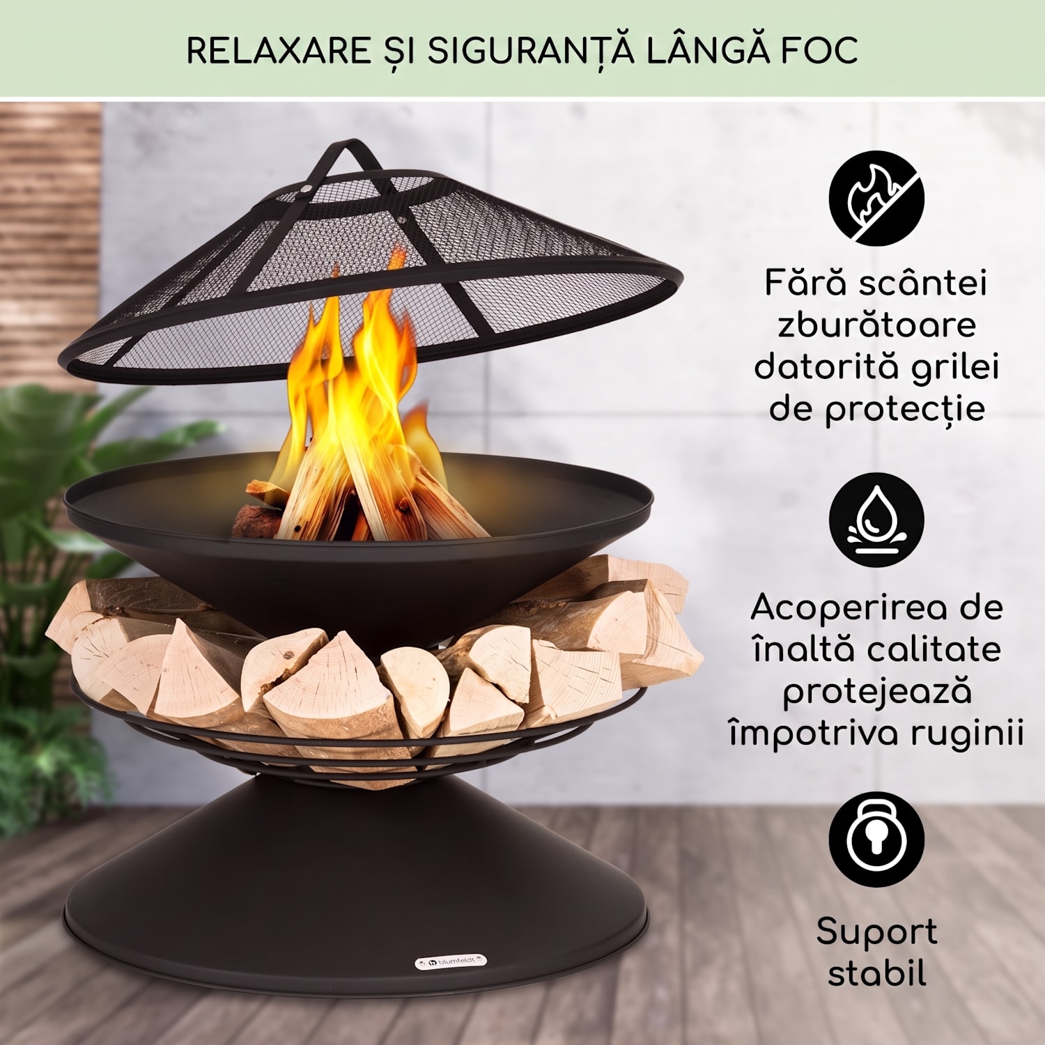 Aguilera, șemineu cu grătar, Ø 65 cm, spațiu depozitare lemn, oțel 
