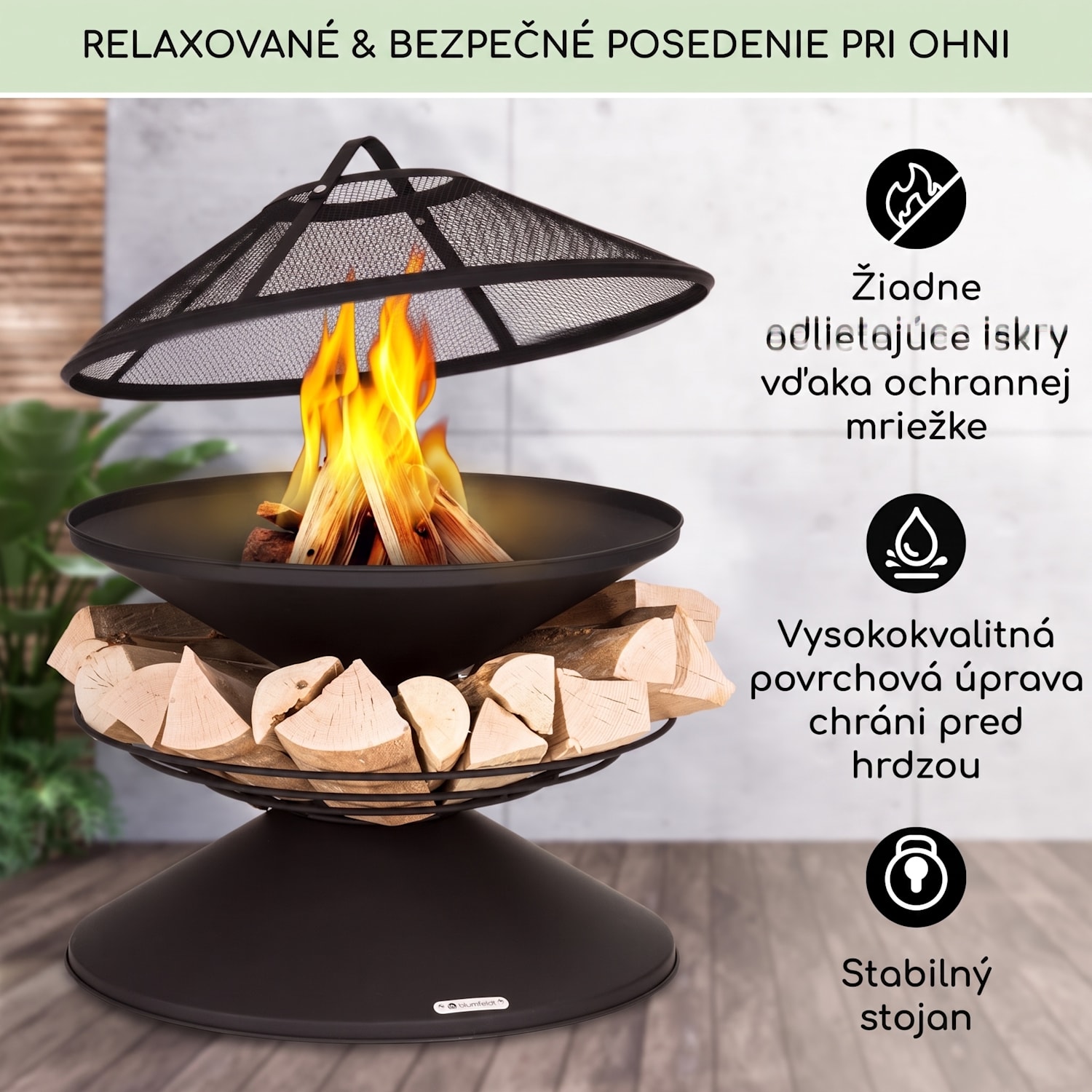 Aguilera, ohnisko s grilom, Ø 65 cm, úložný priestor na drevo, oceľ Čierna