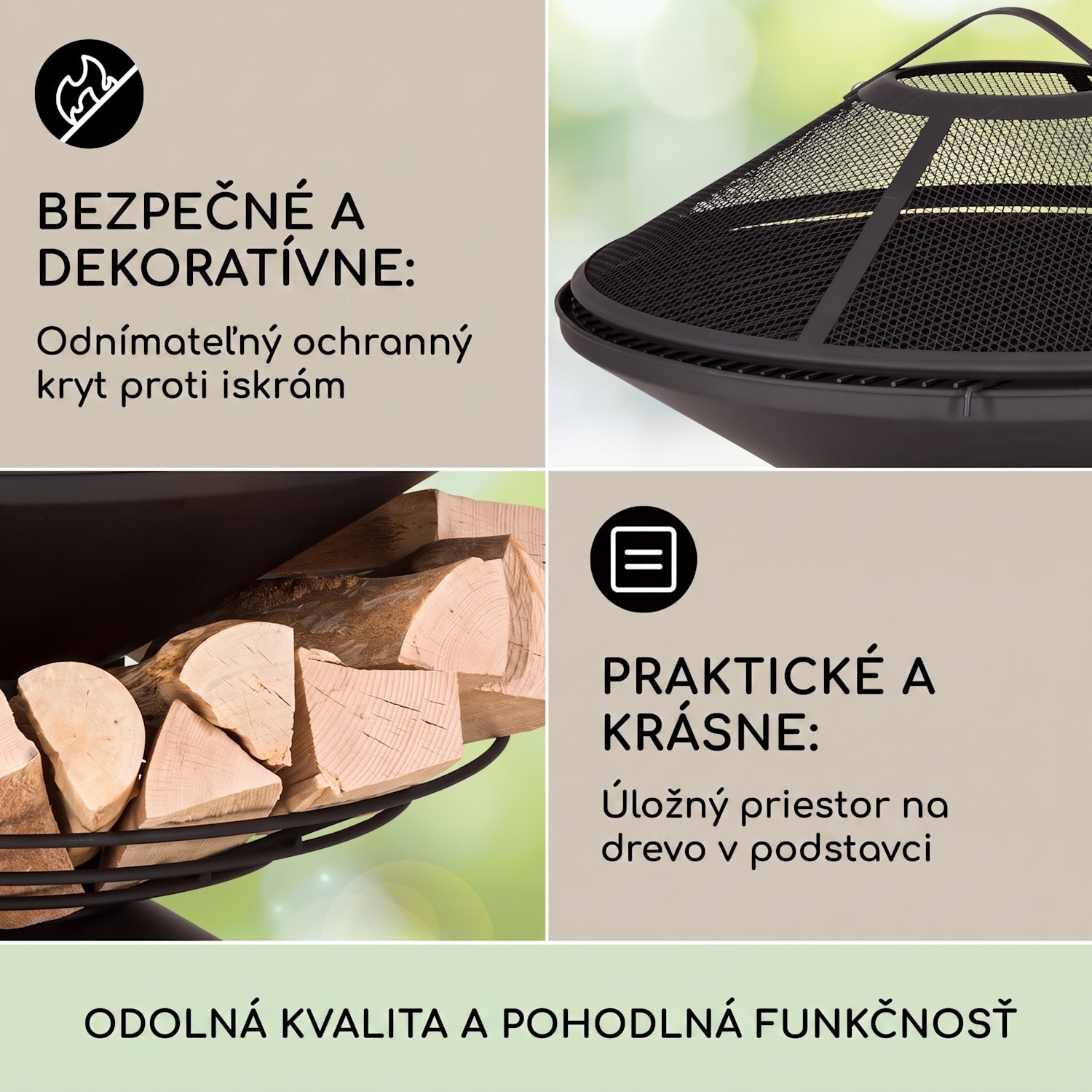 Aguilera, ohnisko s grilom, Ø 65 cm, úložný priestor na drevo, oceľ Čierna