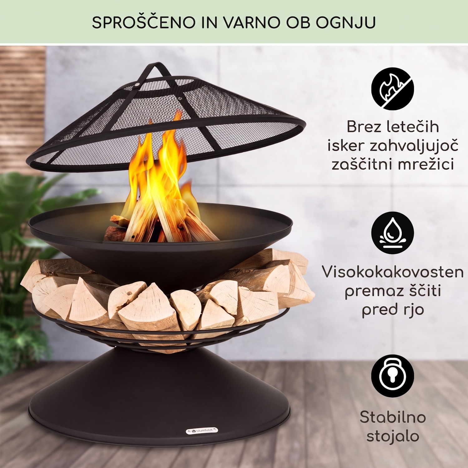 Aguilera, ognjišče z žarom, Ø 65 cm, predal za les, jeklo 