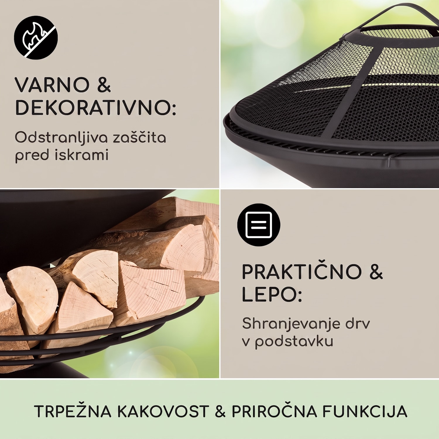 Aguilera, ognjišče z žarom, Ø 65 cm, predal za les, jeklo 