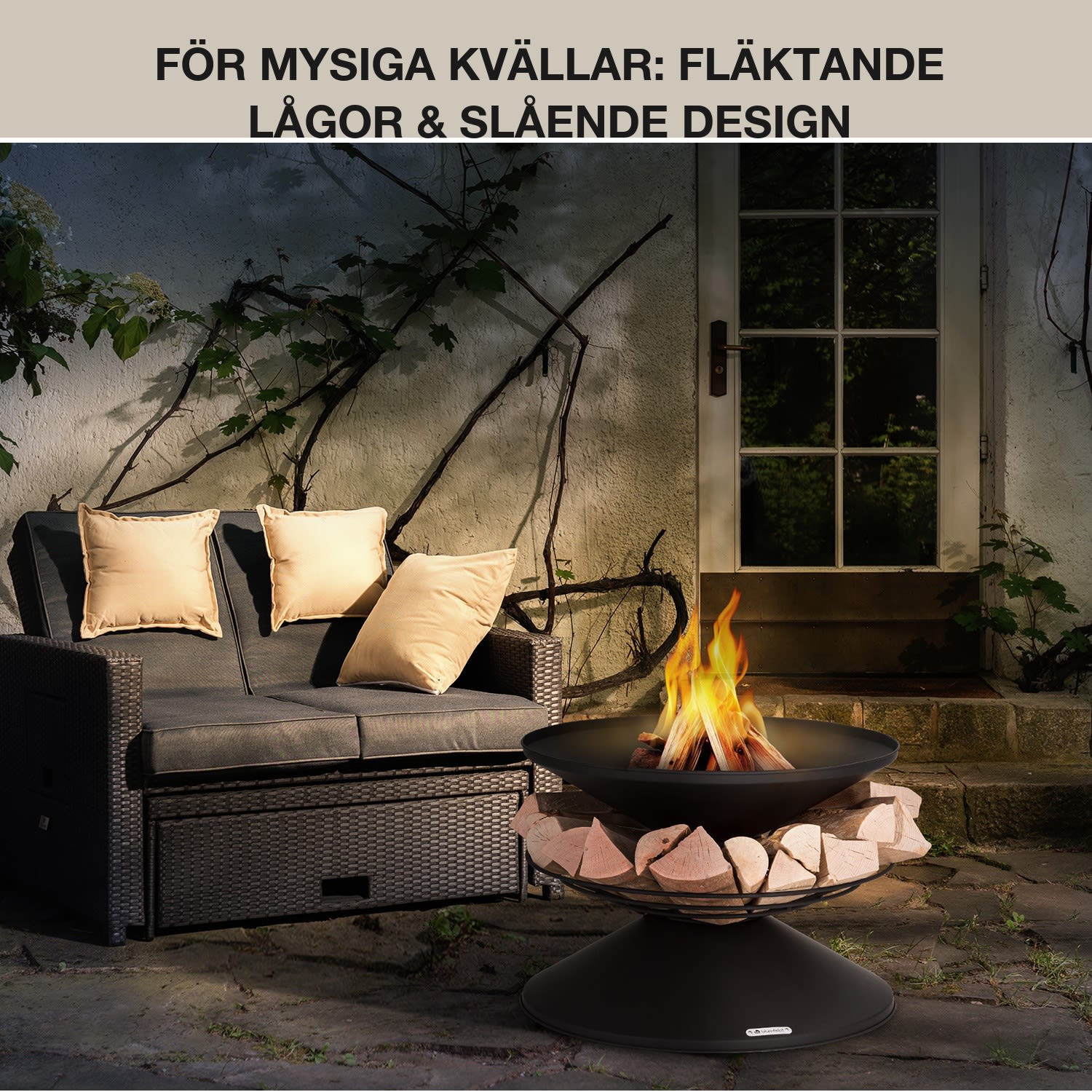 Aguilera Eldskål med grill Ø 65 cm trälager stål  Svart