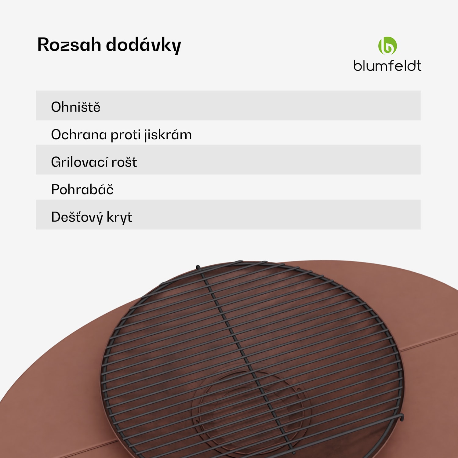 Firebowl Ebeko 3 v 1, lze použít jako gril nebo stůl, grilovací rošt + ochrana proti jiskrám Rez