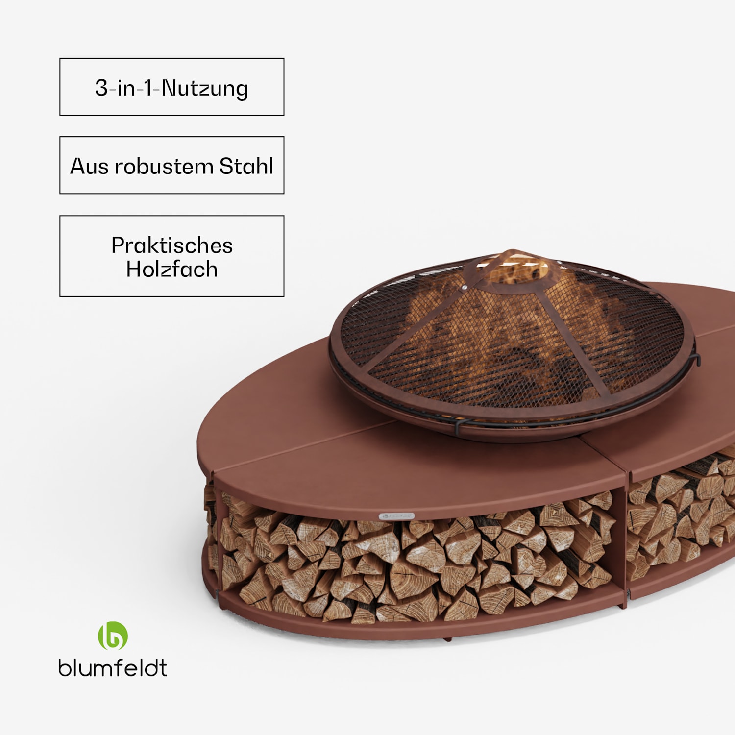 Firebowl Ebeko 3-in-1 | Grillfunktion als Tisch nutzbar | Grillrost + Funkenschutz Rost