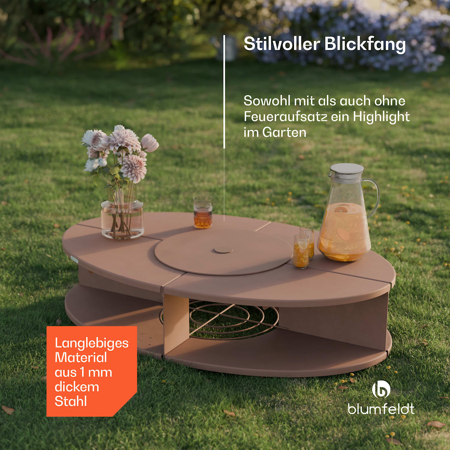 Firebowl Ebeko 3-in-1 | Grillfunktion als Tisch nutzbar | Grillrost + Funkenschutz Rost