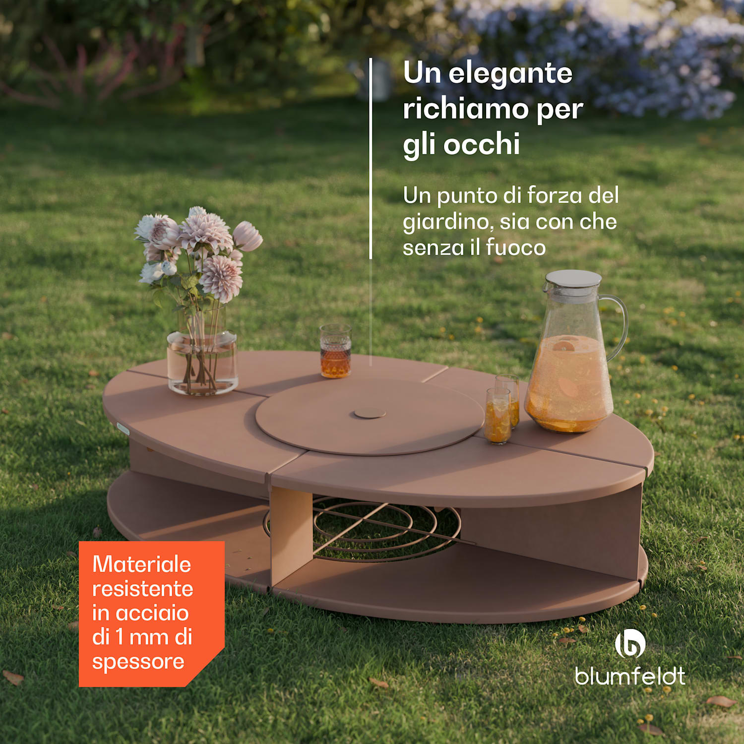 Ebeko - Braciere 3 in 1 | Può essere utilizzato come griglia e tavolo | Griglia + parascintille Ruggine