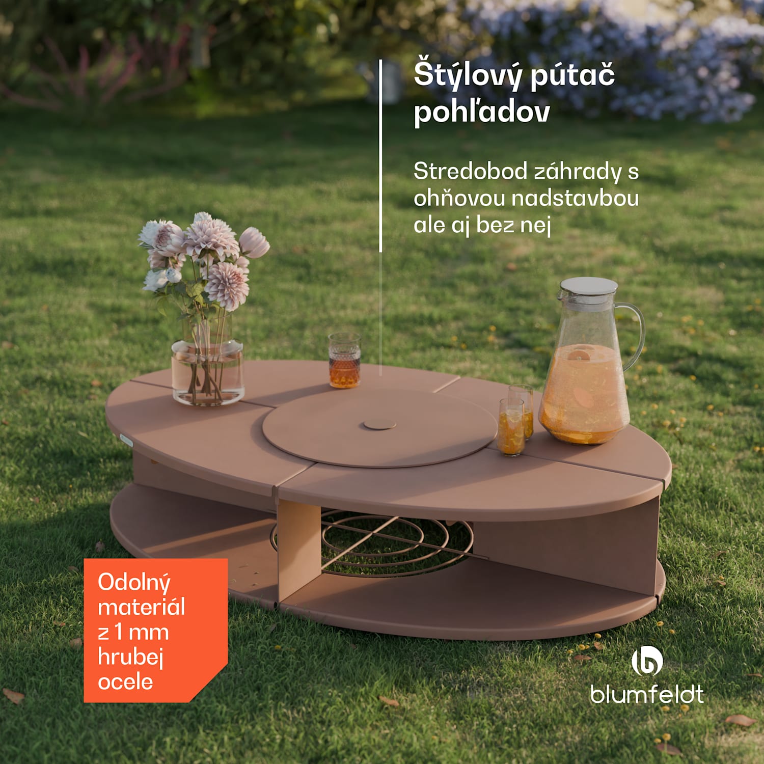 Firebowl Ebeko 3 v 1, možno použiť ako gril alebo stôl, grilovací rošt + ochrana proti iskrám Hrdza