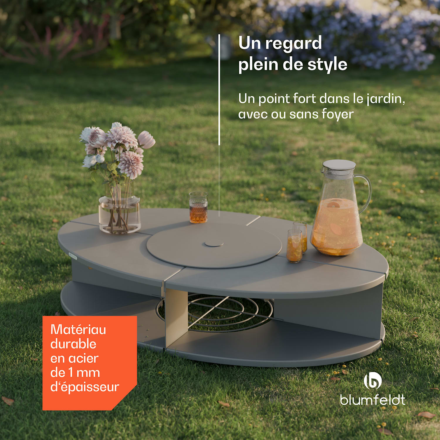 Firebowl Ebeko 3-en-1 | Fonction gril utilisable comme table | Grille + pare-étincelles Noir