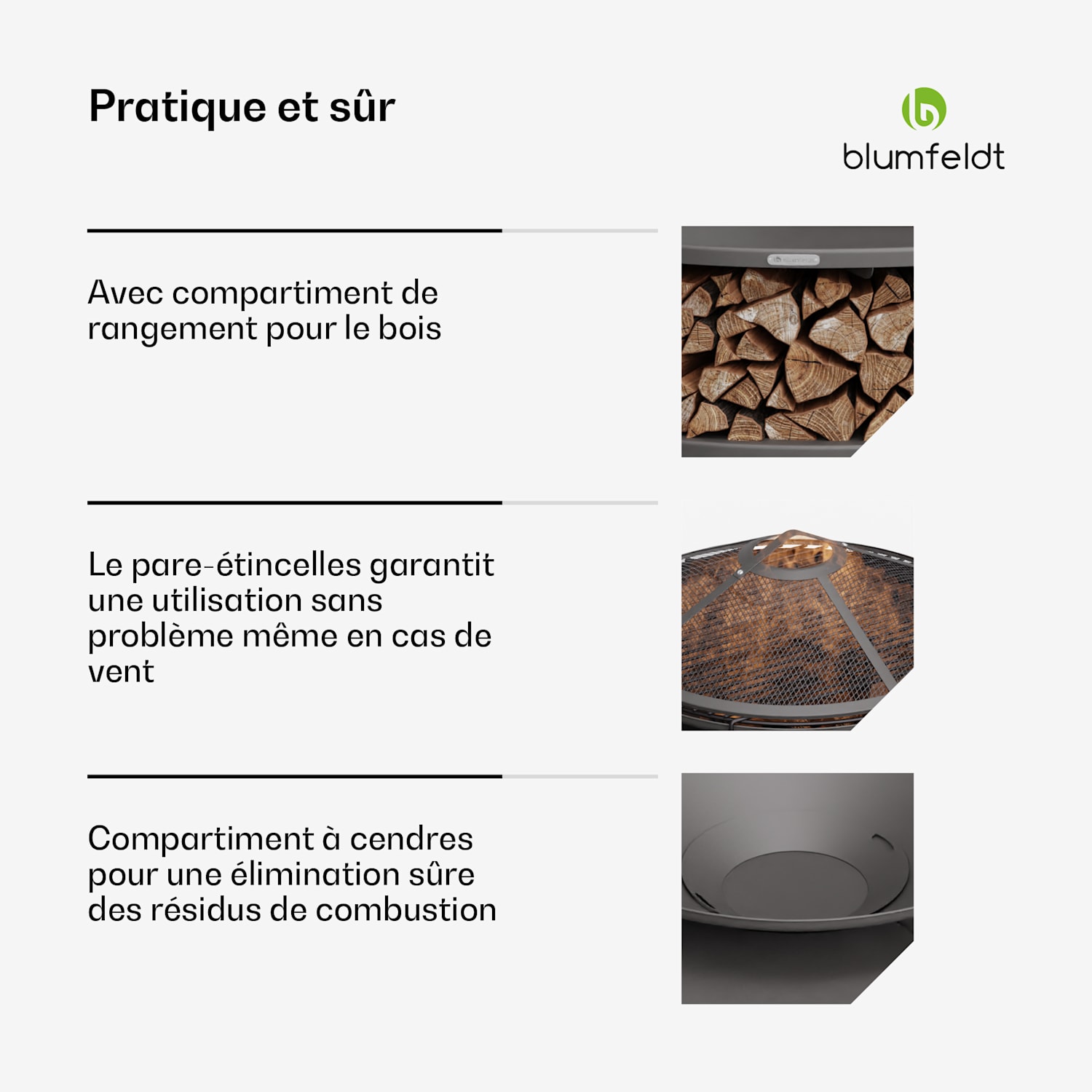 Firebowl Ebeko 3-en-1 | Fonction gril utilisable comme table | Grille + pare-étincelles Noir