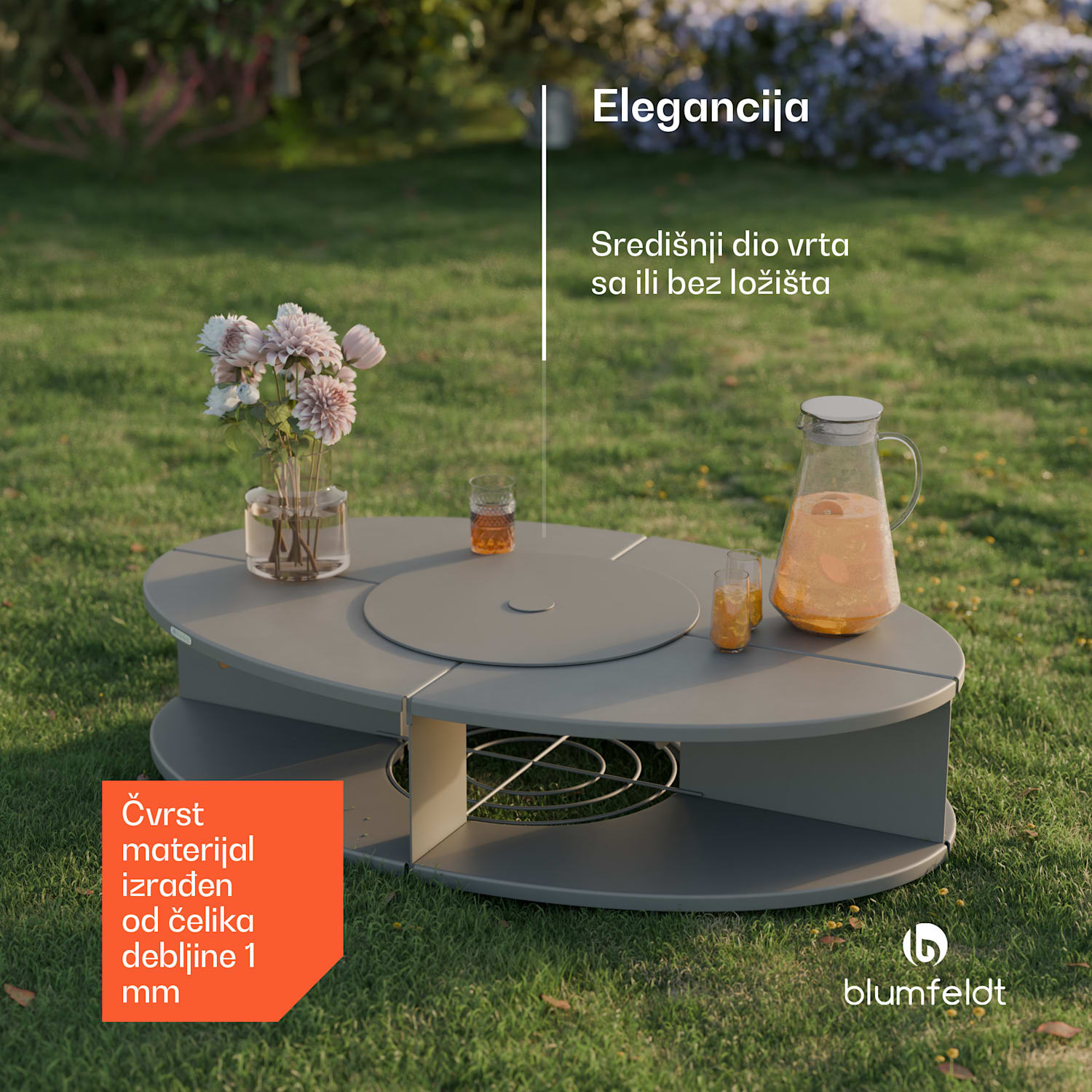 Firebowl Ebeko 3 u 1, može se koristiti kao roštilj ili stol, rešetka za roštilj + zaštita od iskrenja Crna