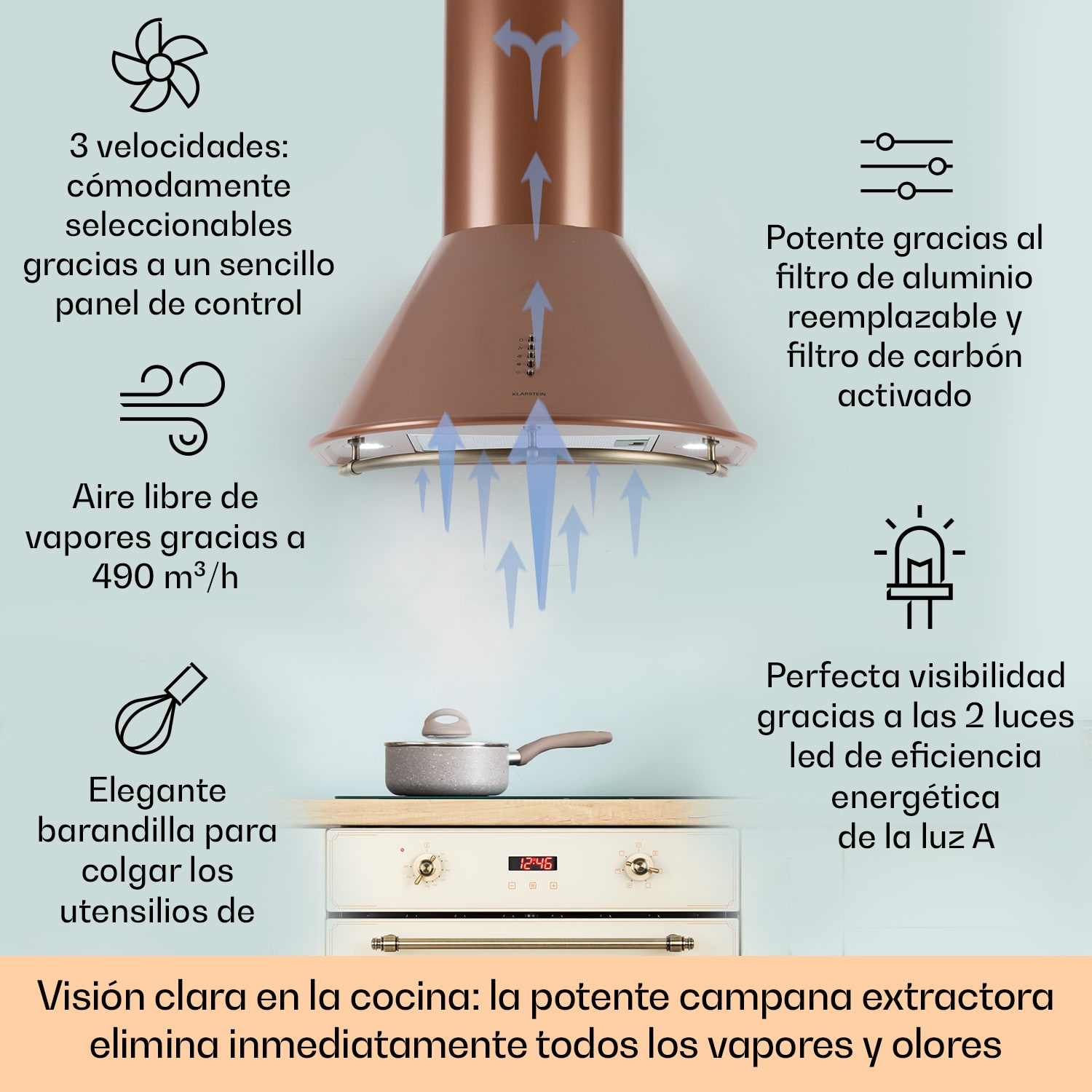  Campana extractora Lumio Primo Retro 60cm 490 m³/h Luces LED 