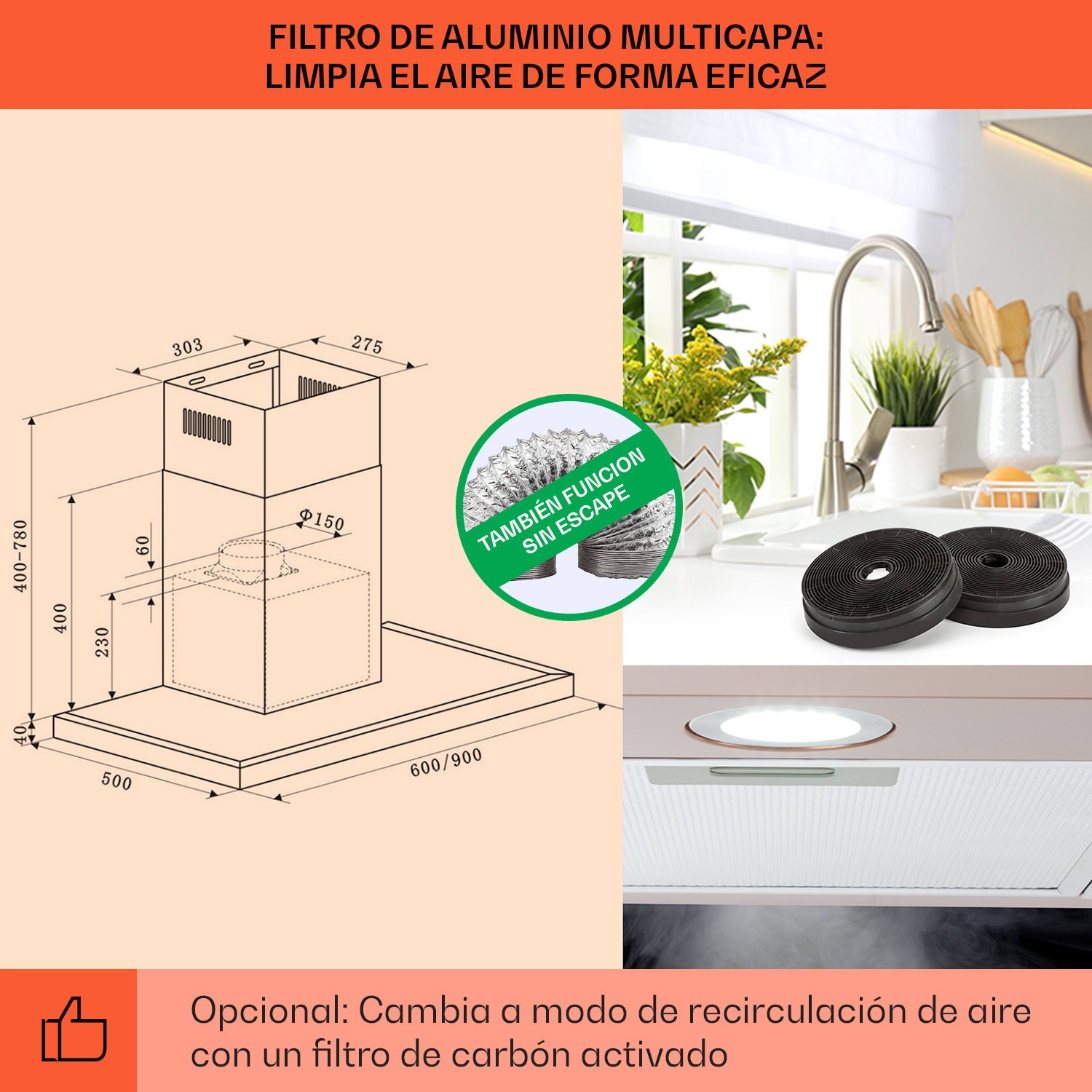 Limelight Campana extractora de pared 60cm 600m³/h 