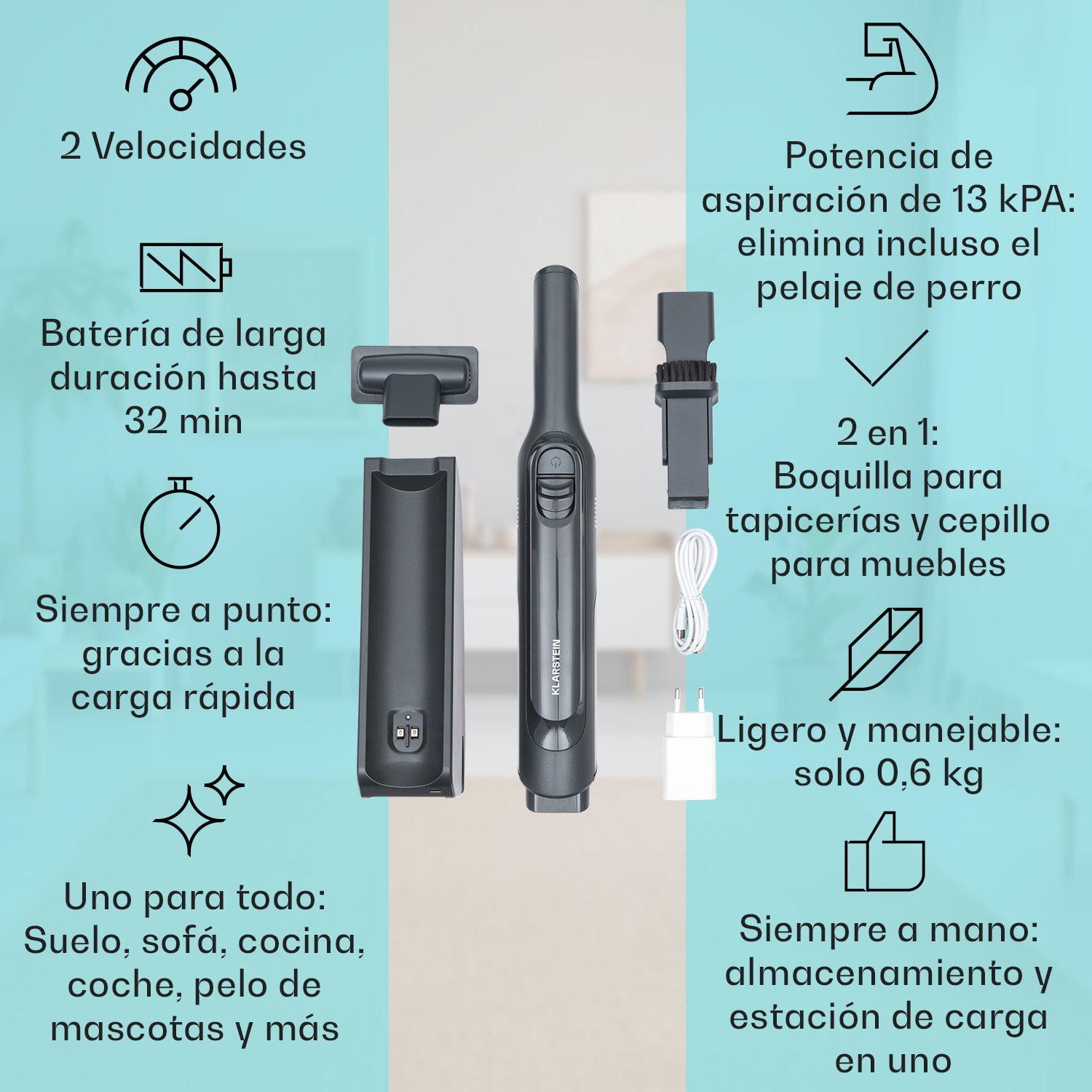 LARMA Aspirador de mano a batería Inalámbrico Sin bolsa 32 min de autonomía 