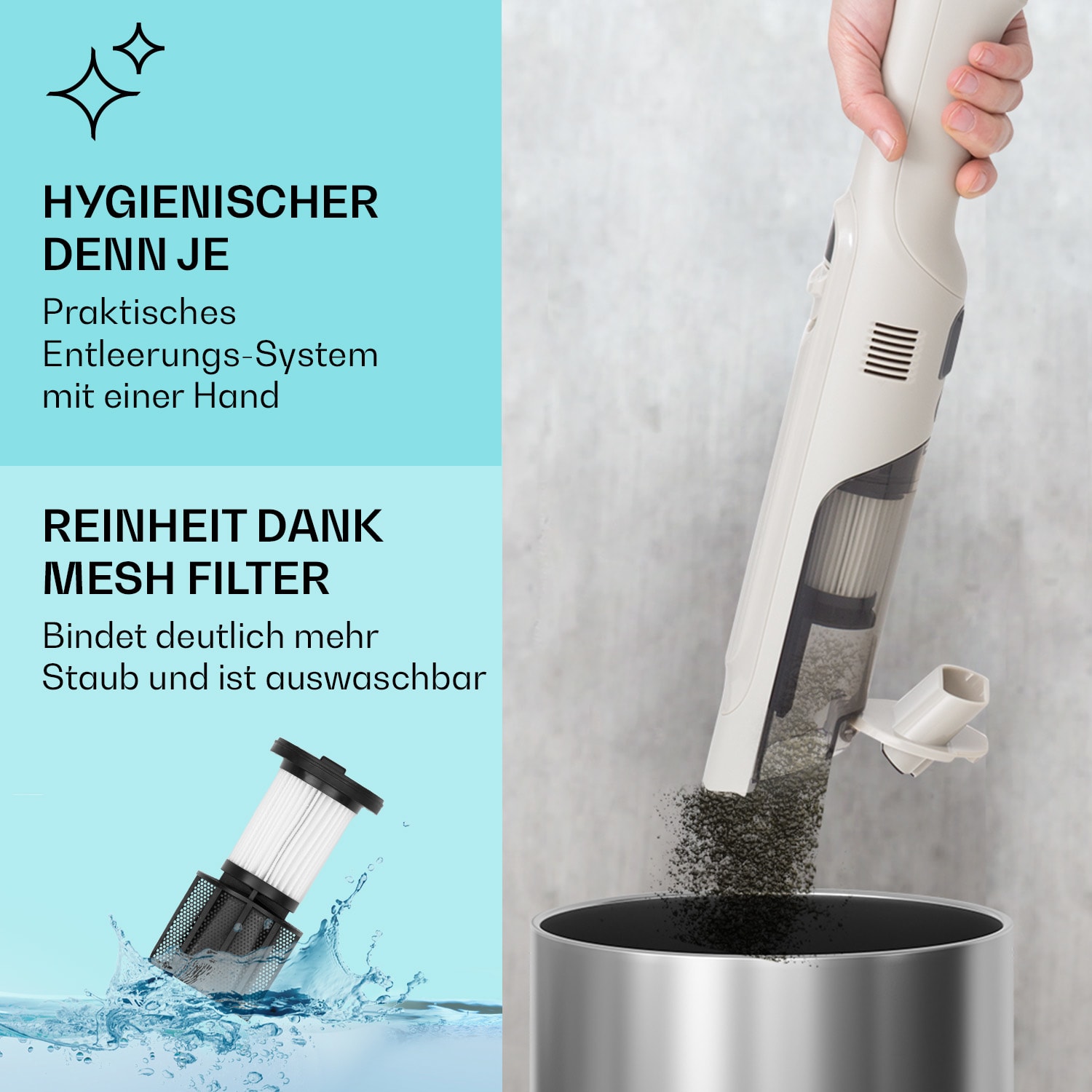 LARMA Akku-Handstaubsauger kabellos beutellos akkubetrieben 32 min Laufzeit max. 