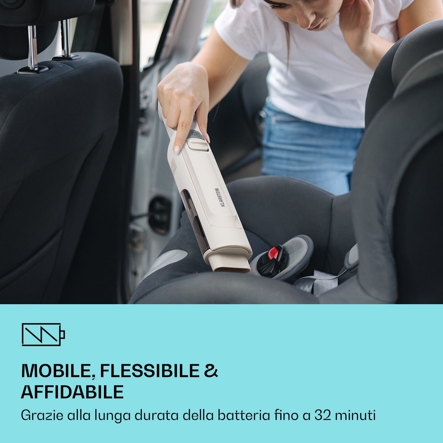 LARMA - Aspirapolvere portatile a batteria, senza cavo e senza sacchetto, durata della batteria fino a 32 minuti Areia