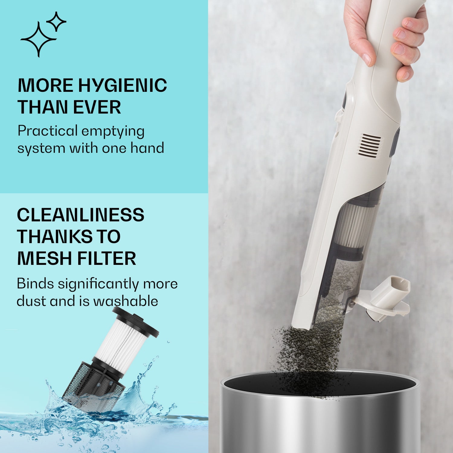 LARMA akumulátorový ruční vysavač, akumulátorový, bezsáčkový, na baterie, doba chodu max. 32 min. 