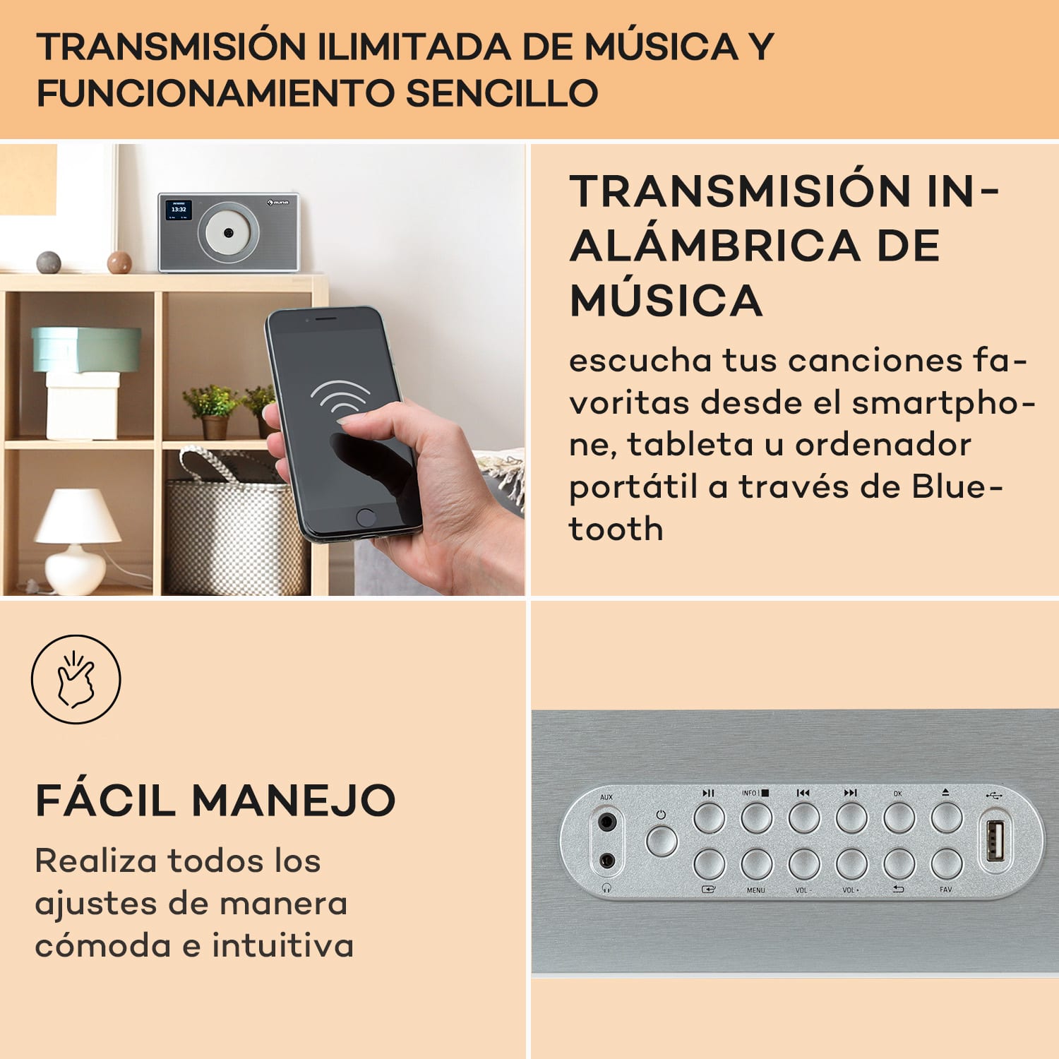 Vertico Swing DAB | Radio DAB+ con reproductor de CD | FM/DAB+ | AUX | BT | USB  Plata Metálica