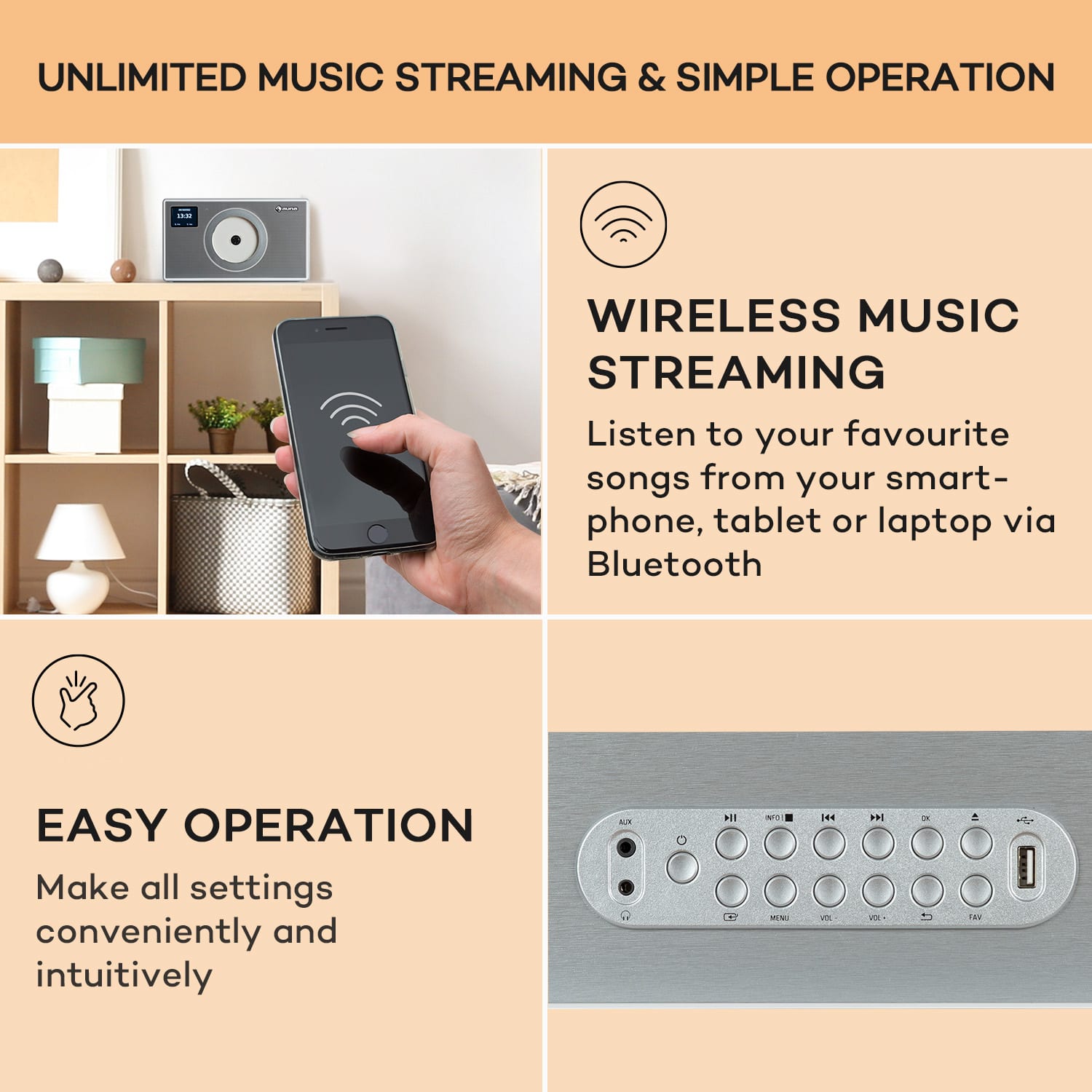 Vertico Swing DAB | DAB+ rádió Swing CD lejátszóval | FM/DAB+ | AUX | BT | USB Ezüst metál