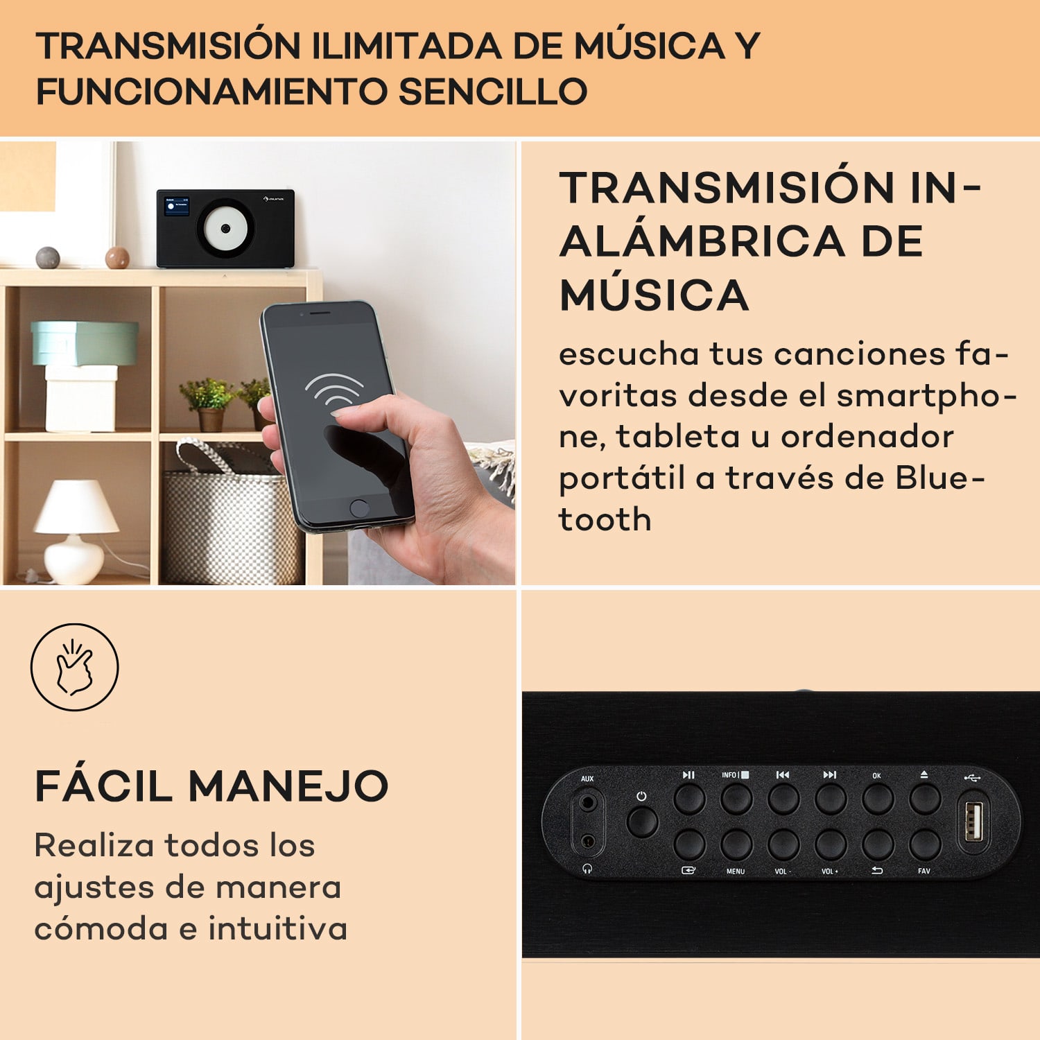 Vertico Swing DAB | Radio DAB+ con reproductor de CD | FM/DAB+ | AUX | BT | USB  Negro