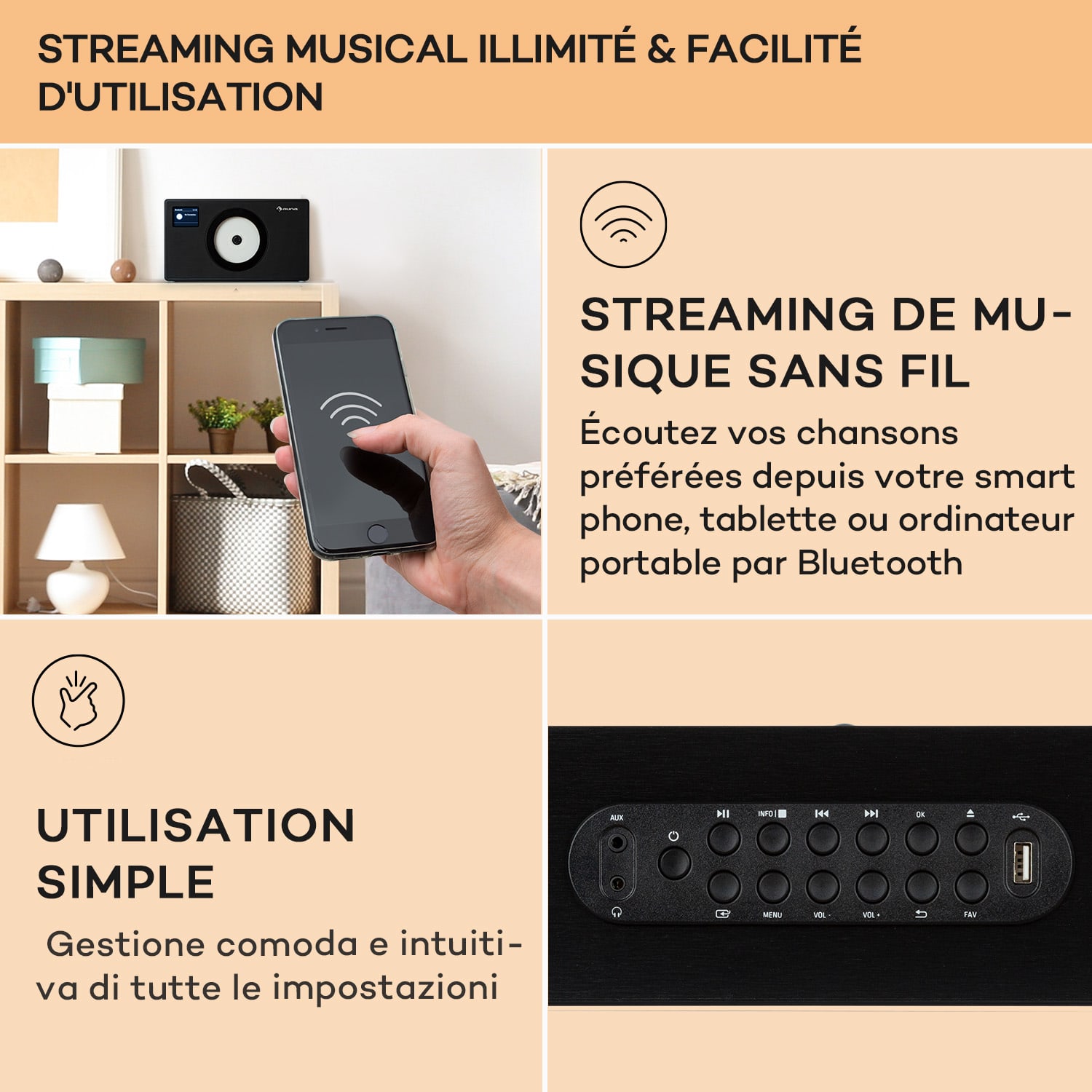 Vertico Swing radio DAB | DAB+ avec lecteur CD Swing | FM/DAB+ | AUX | BT | USB  Noir