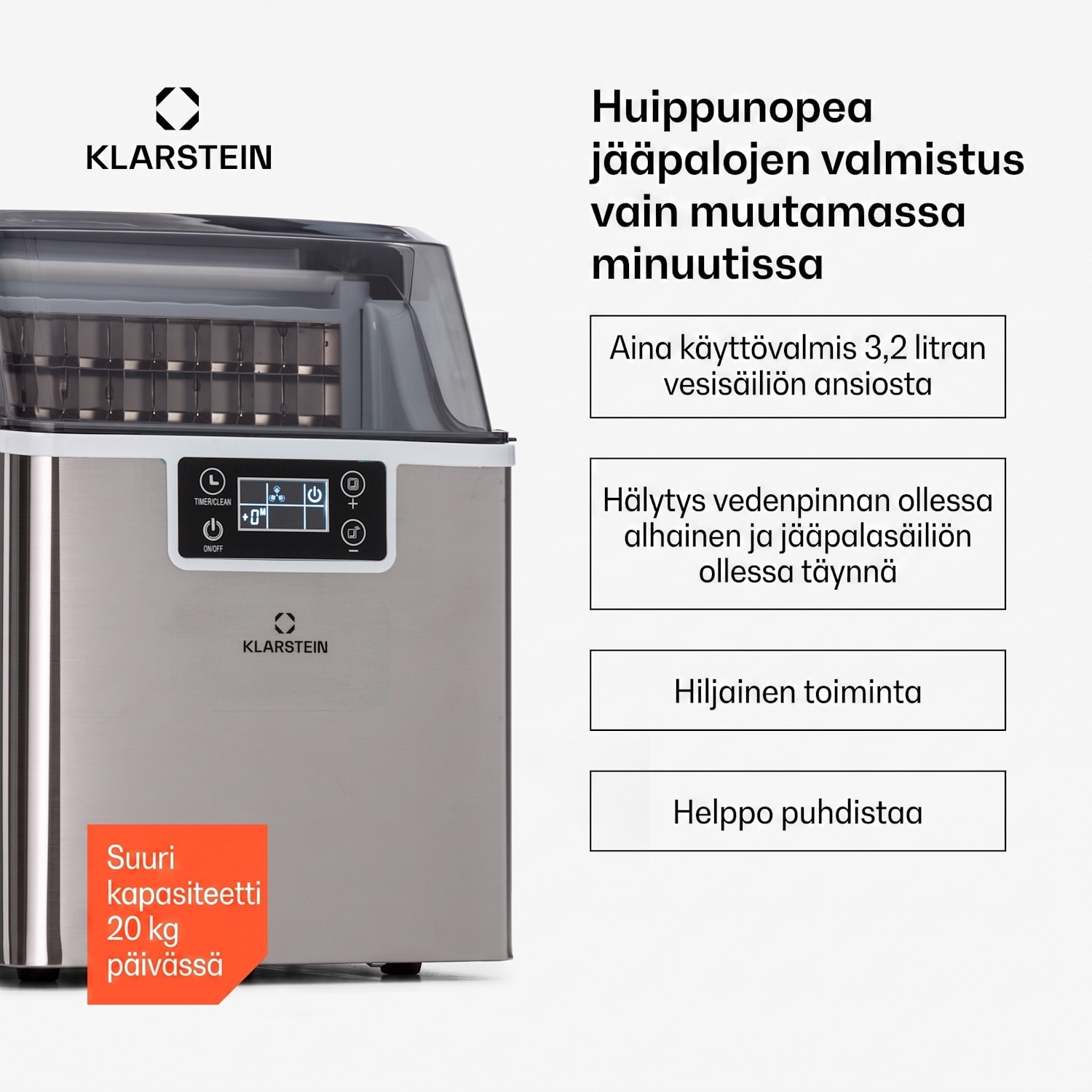 Chios-jääpalakone 20 kg/24 h Auto-Clean 3,2 litran vesisäiliö Ruostumaton Teräs