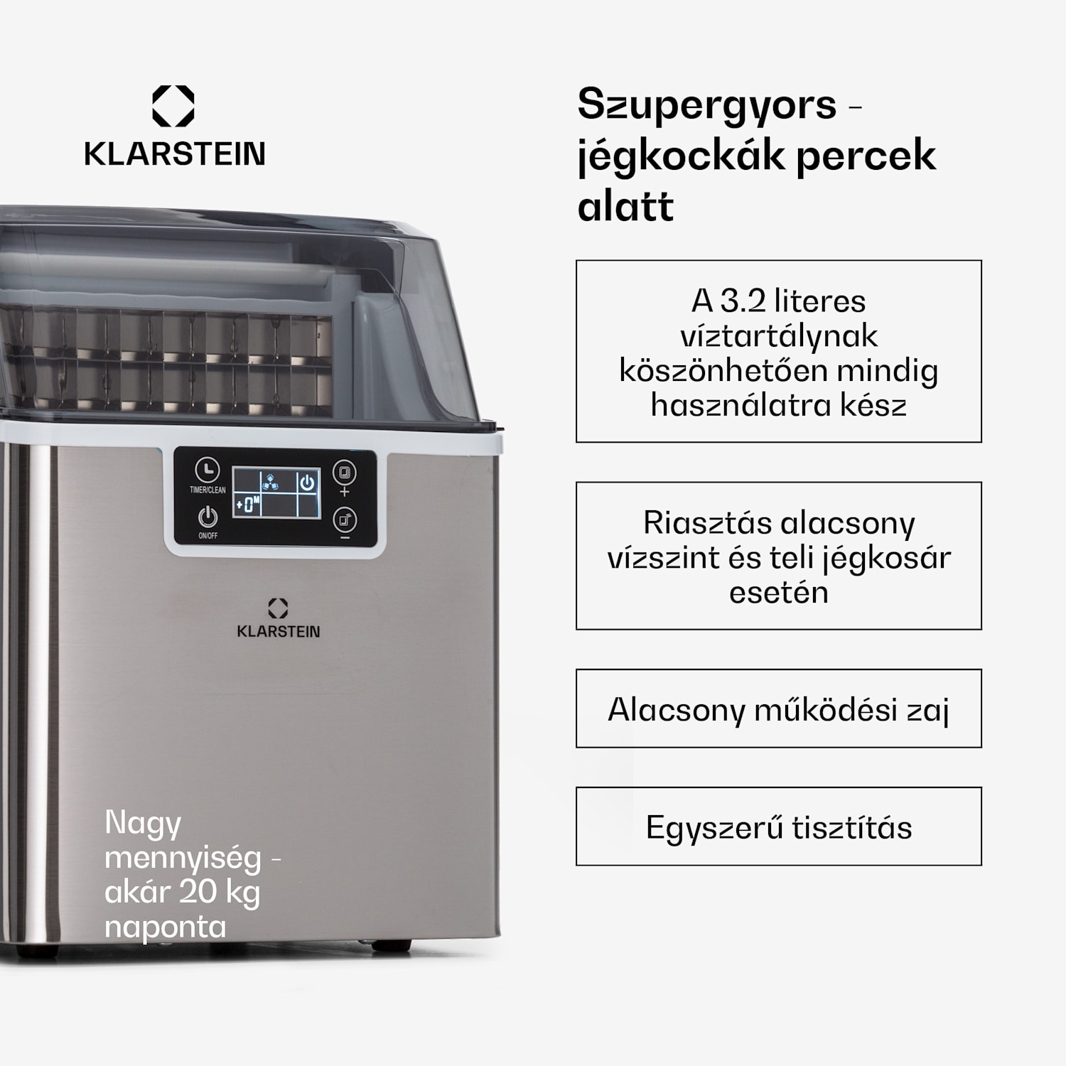 Chios, jégkocka készítő, 20 kg /24 h, Auto-Clean, 3,2 L tartály Rozsdamentes acél