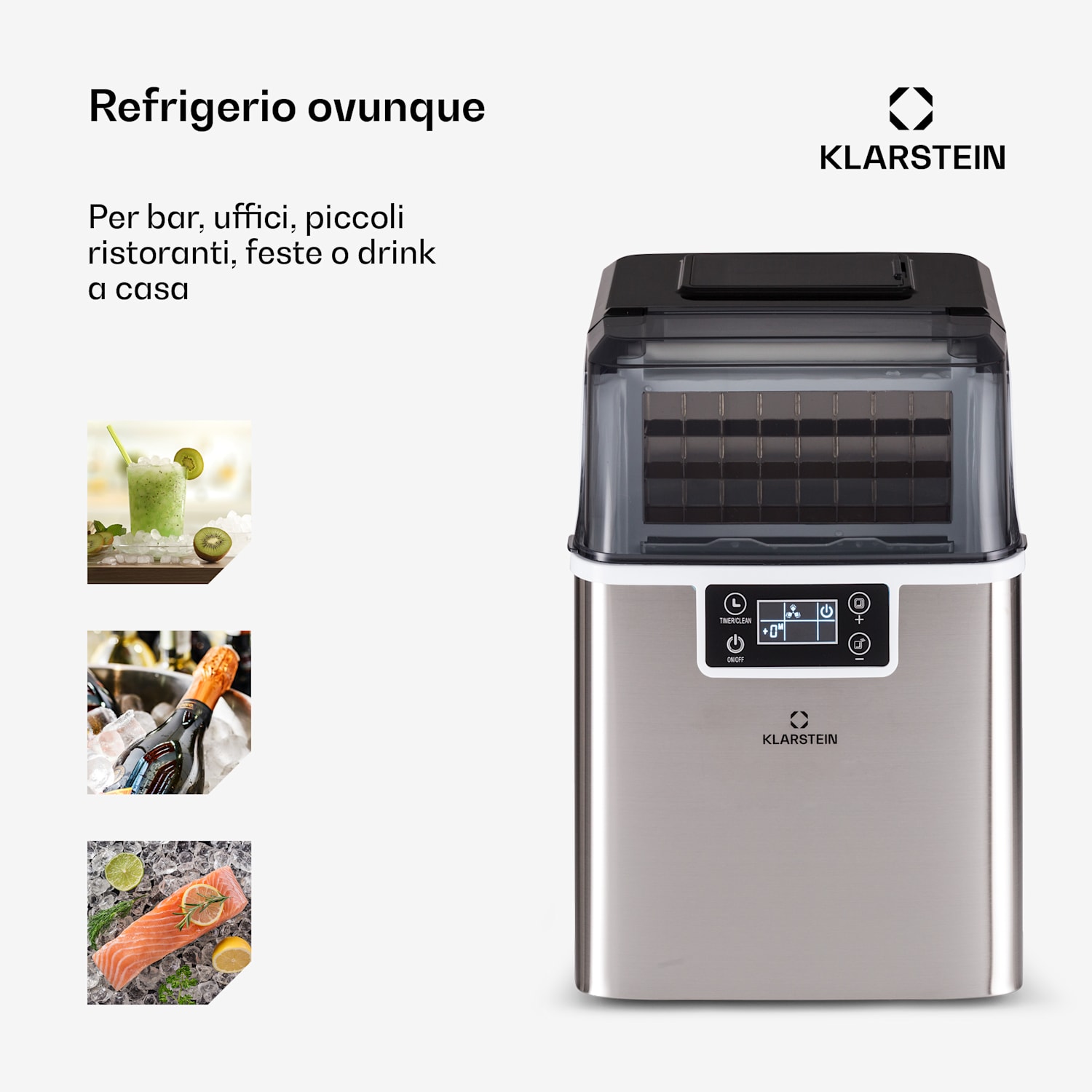 Chios macchina per cubetti di ghiaccio, 20 kg/24 ore, autopulente, serbatoio da 3,2 litri Acciaio inox