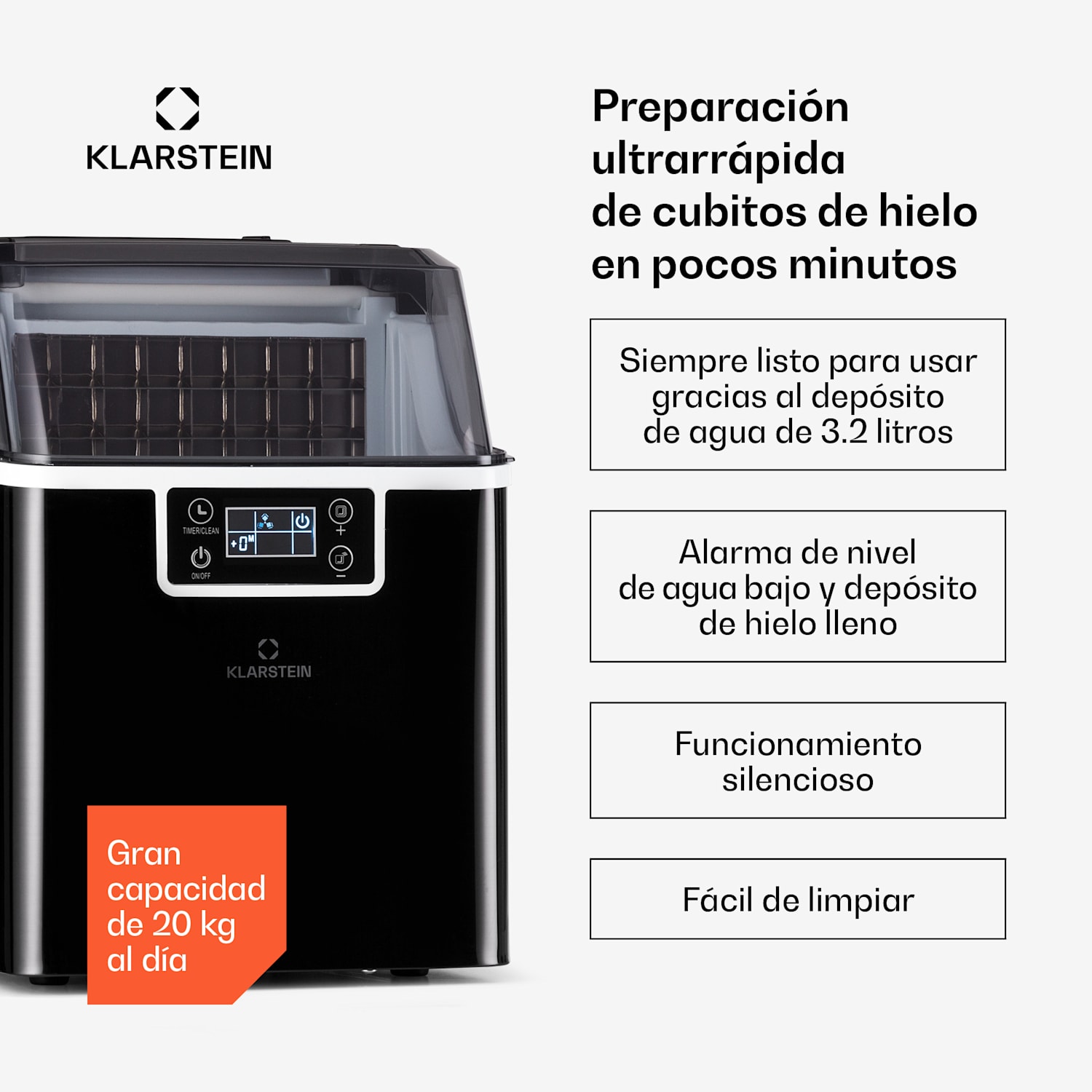 Cubitera Chios 20 kg/24 h Auto-Clean depósito de agua de 3,2 litros Negro