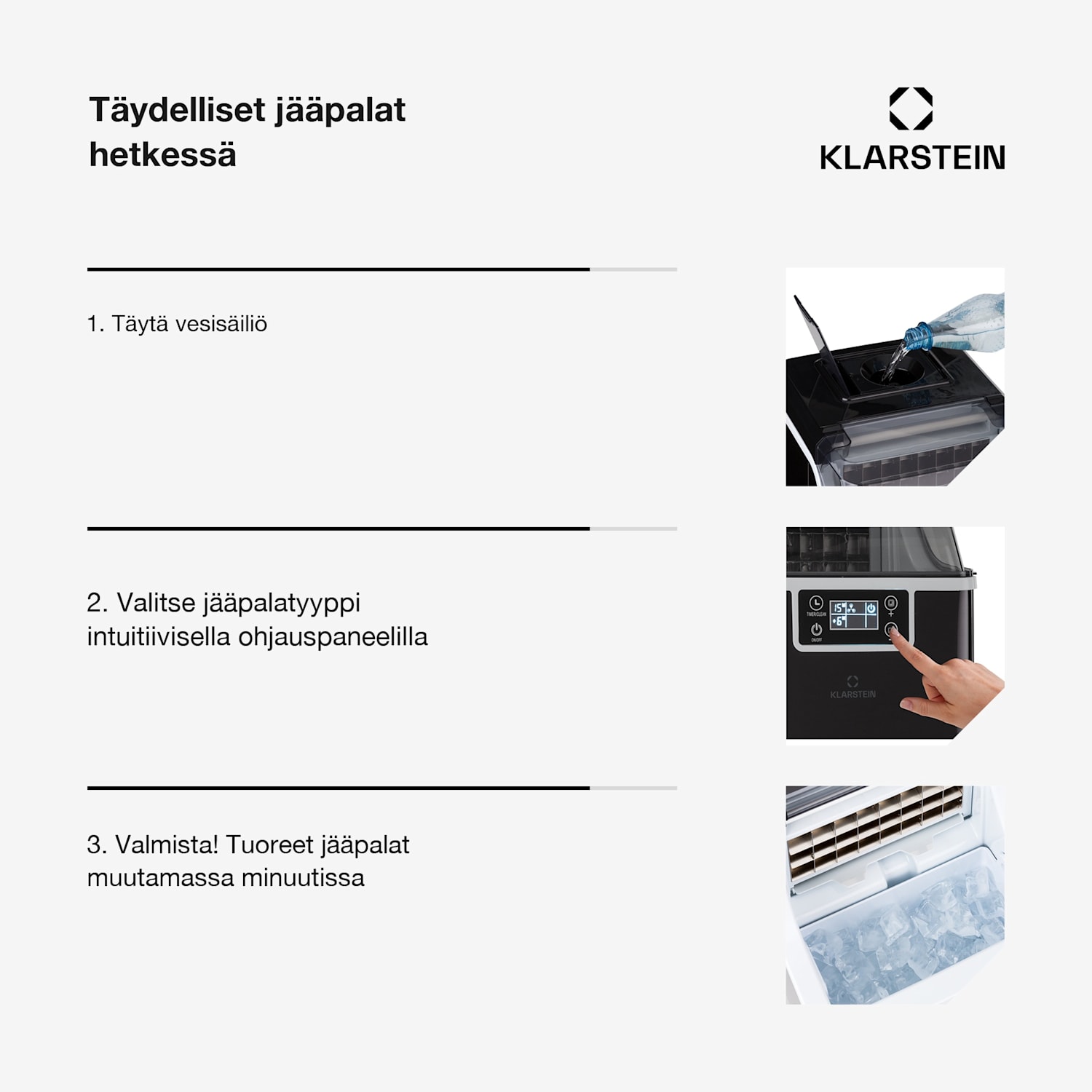 Chios-jääpalakone 20 kg/24 h Auto-Clean 3,2 litran vesisäiliö Musta