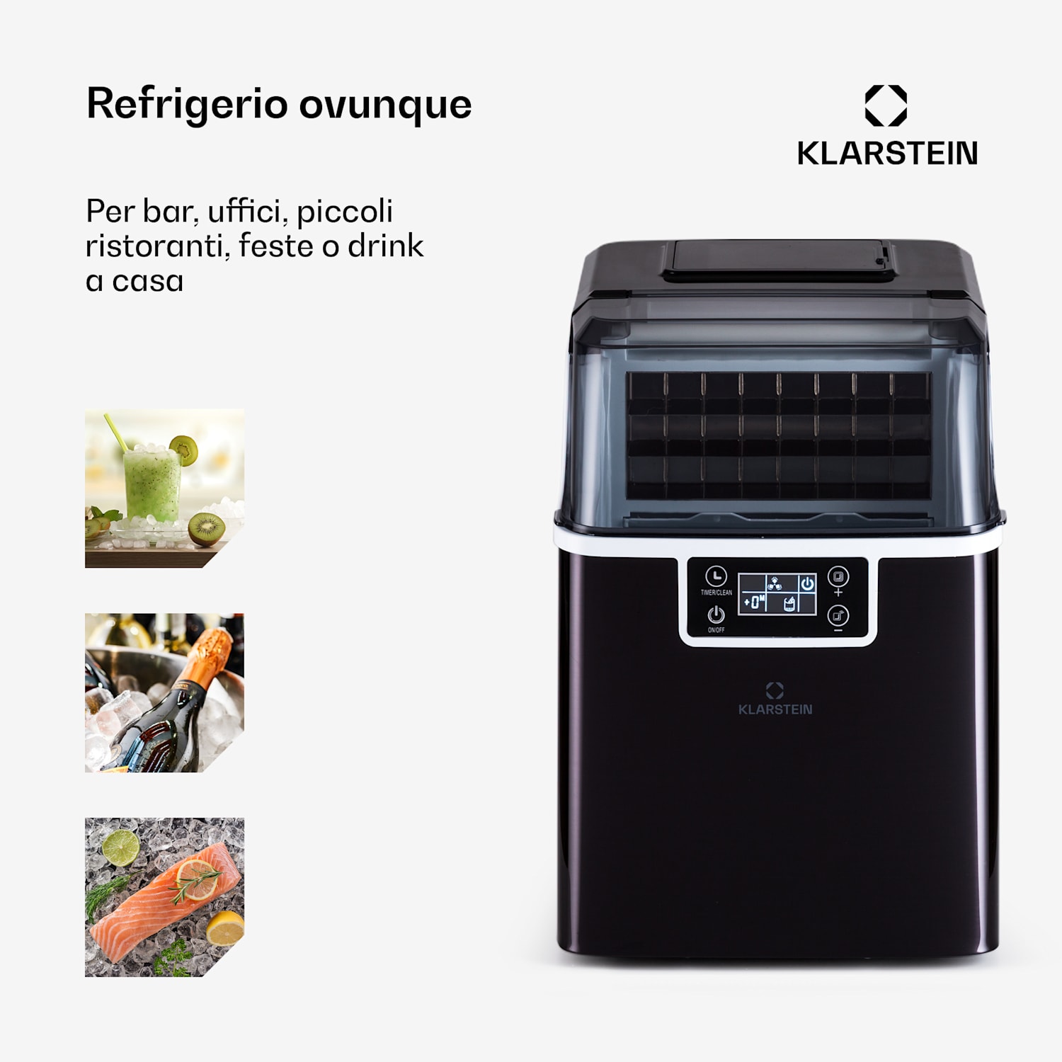 Chios macchina per cubetti di ghiaccio, 20 kg/24 ore, autopulente, serbatoio da 3,2 litri Nero