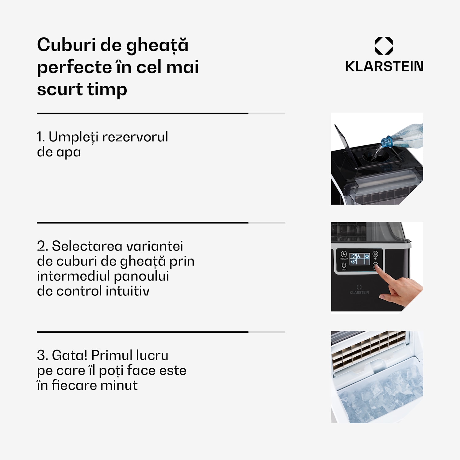 Chios, aparat de făcut cuburi de gheață, 20 kg/24 h, Auto-Clean, rezervor de apă de 3,2 litri Negru