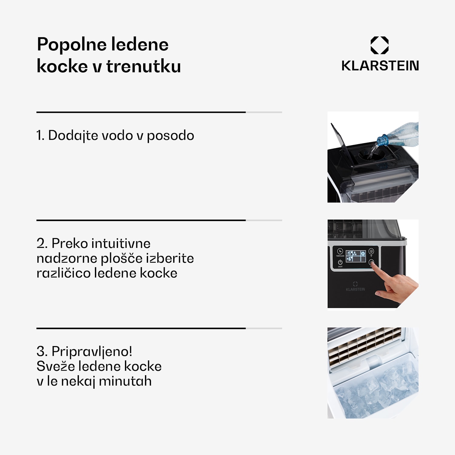 Chios, aparat za izdelavo ledenih kock, 20 kg/24 h, Auto-Clean, 3,2-litrski rezervoar za vodo Črna