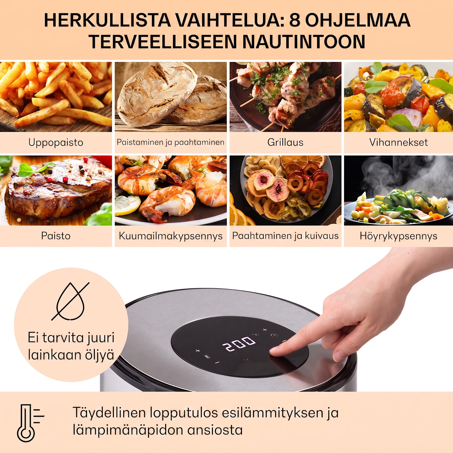 Klarstein Crisp-Pro 4.3L ilmakäristin ruostumaton teräs 
