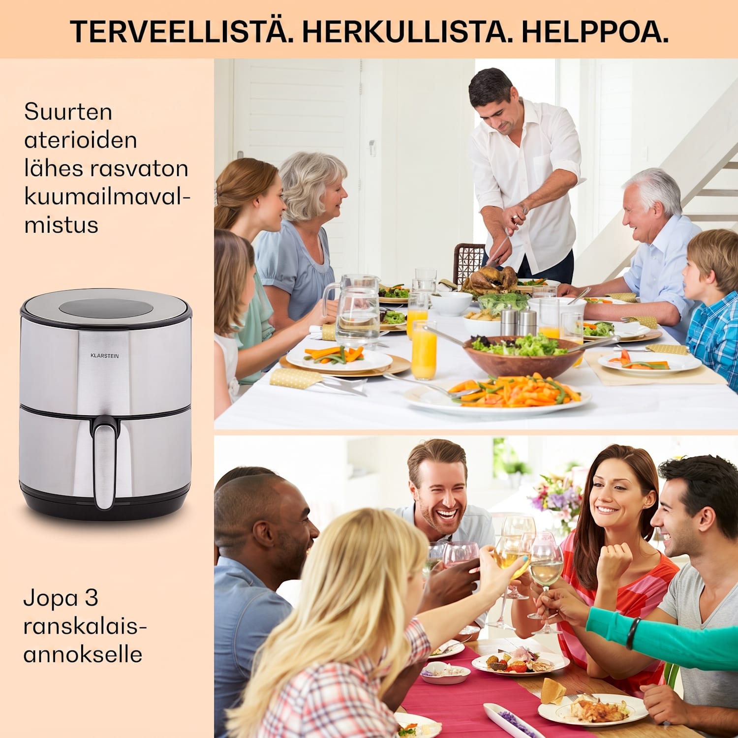 Klarstein Crisp-Pro 4.3L ilmakäristin ruostumaton teräs 