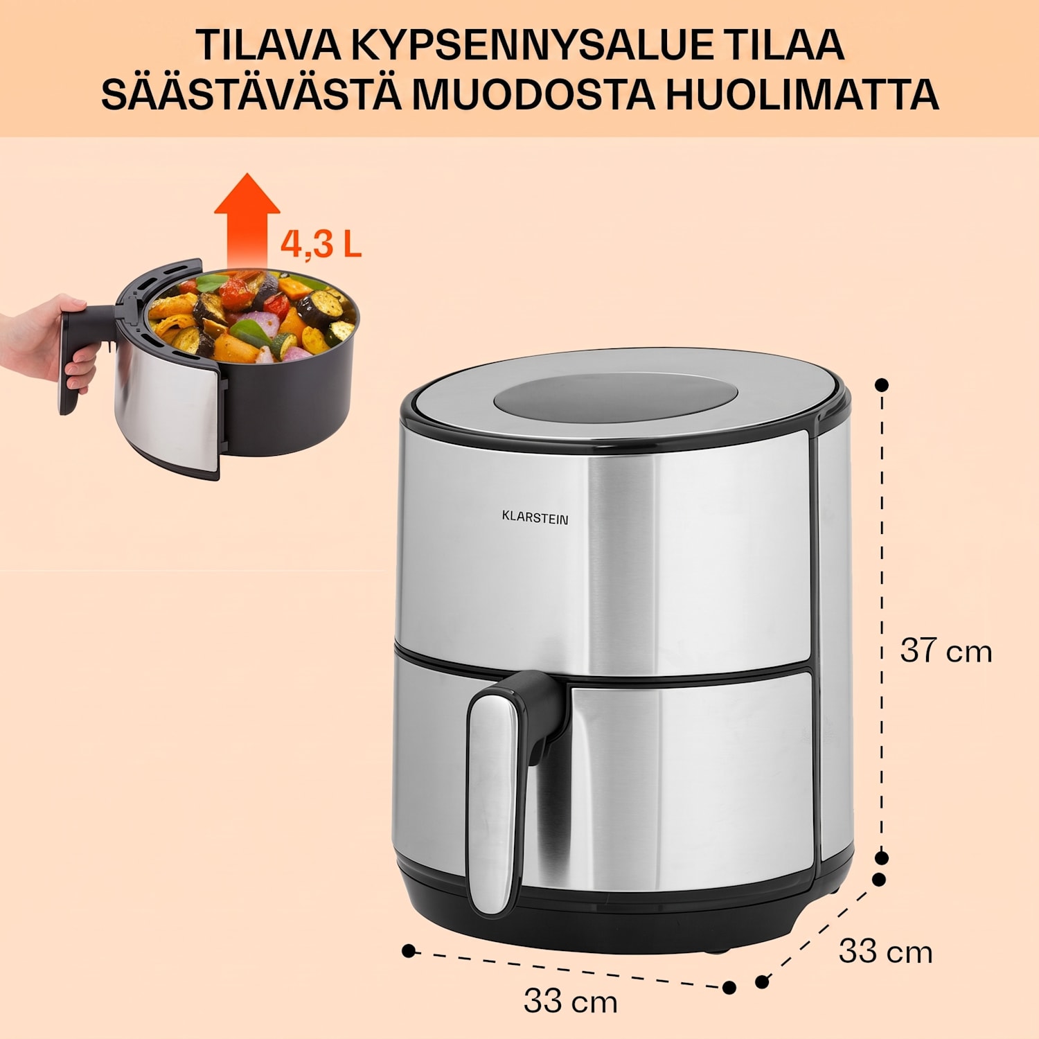 Klarstein Crisp-Pro 4.3L ilmakäristin ruostumaton teräs 