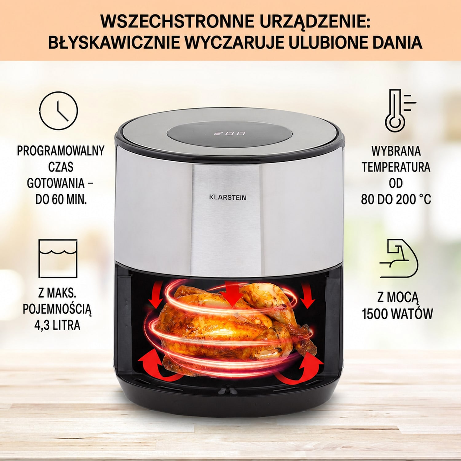 Crisp-Pro, frytkownica beztłuszczowa, 4,3 l, stal nierdzewna 