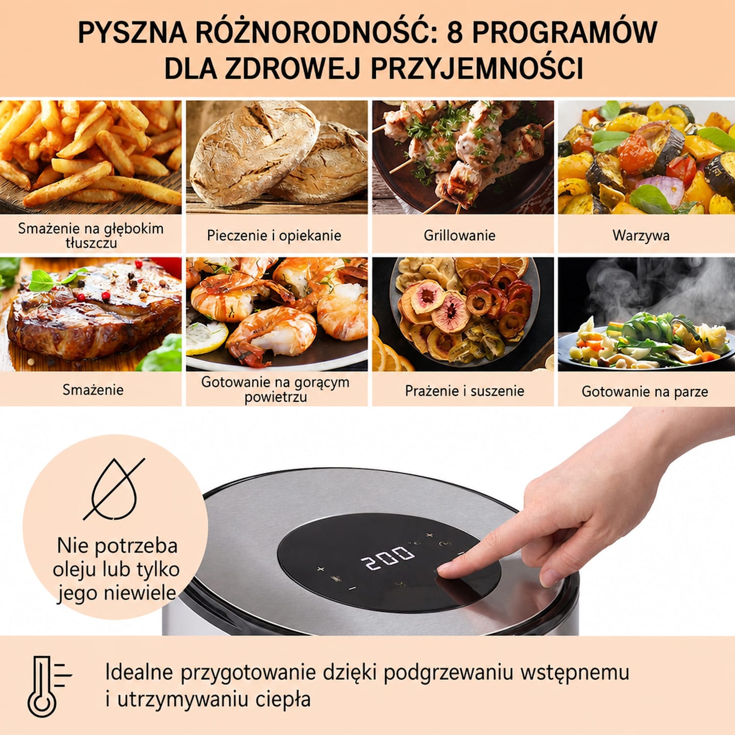 Crisp-Pro, frytkownica beztłuszczowa, 4,3 l, stal nierdzewna 