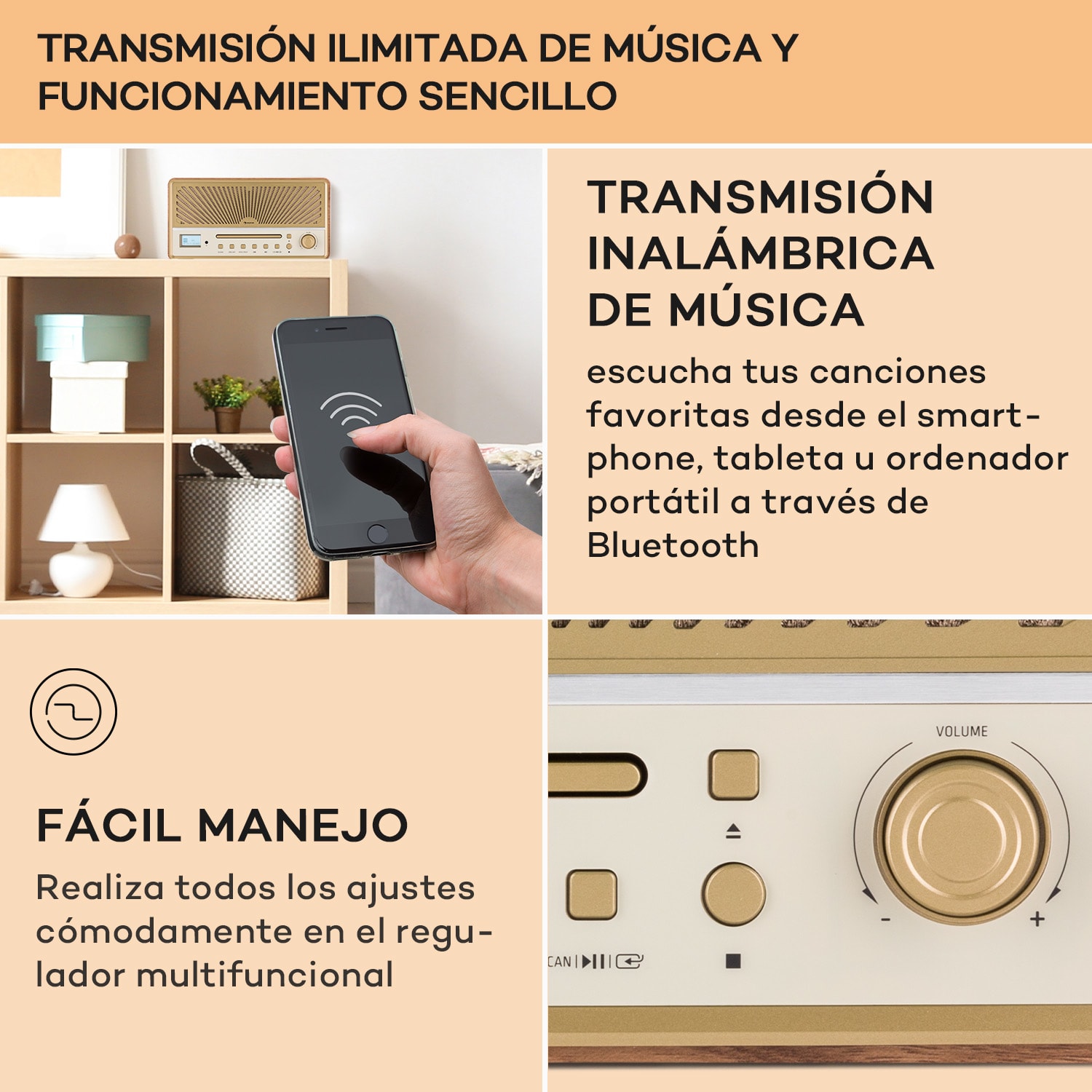 Glastonbury DAB CD Radio Altavoz estéreo BT DAB/UWK MP3 USB Line-In 