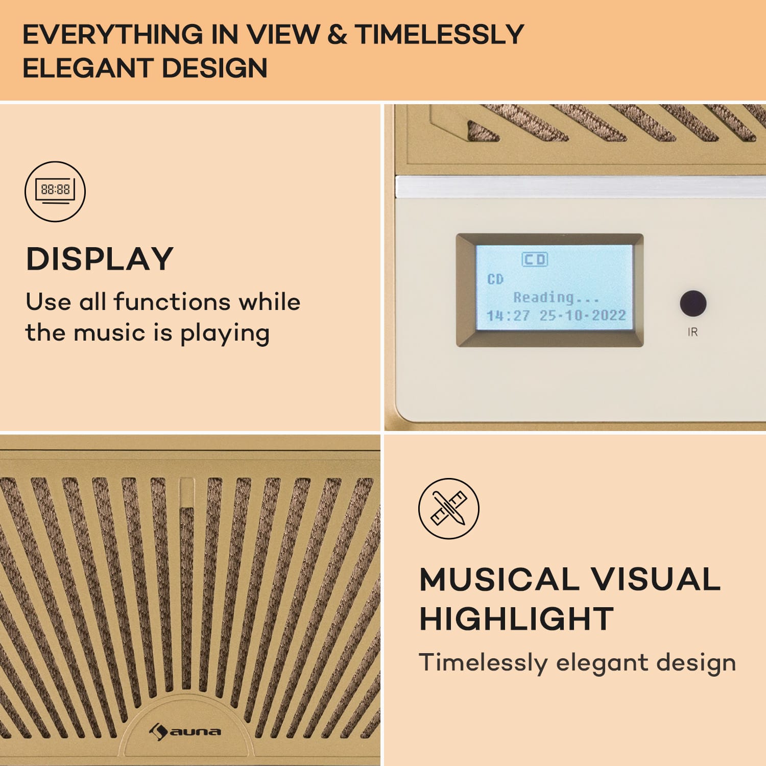 Glastonbury, DAB CD-rádio, stereo reproduktory, BT, DAB/UWK, MP3, USB, Line-In 