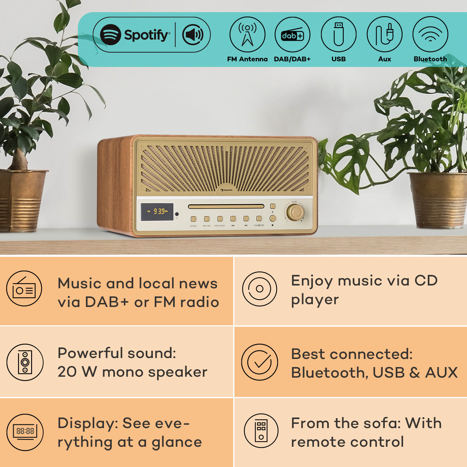 Glastonbury, FM CD-радио, Bluetooth, стерео колони, UKW, MP3, USB, Line-In