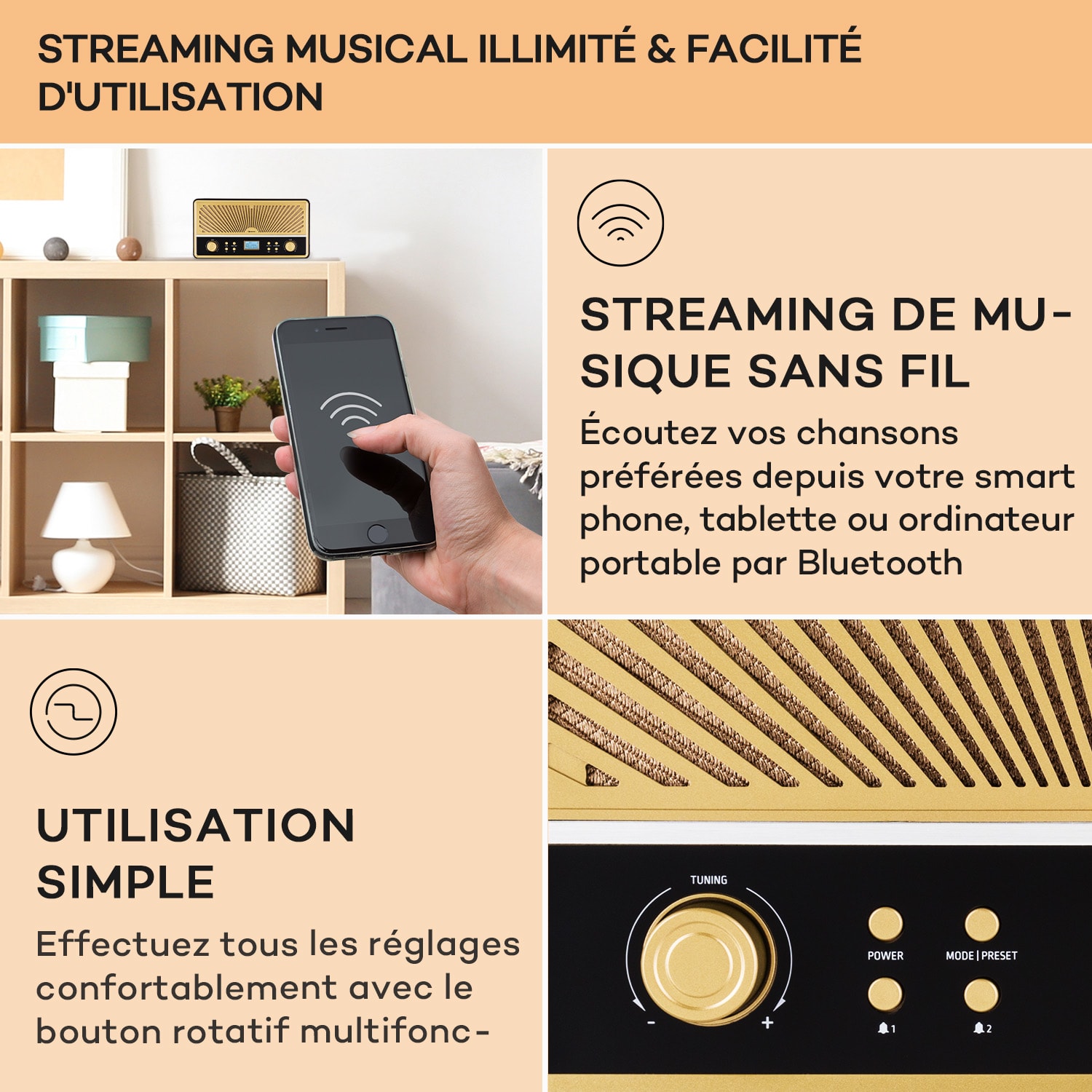 Radio numérique Glastonbury Go Batterie Li-ion stéréo BT DAB/FM MP3 USB Line-In